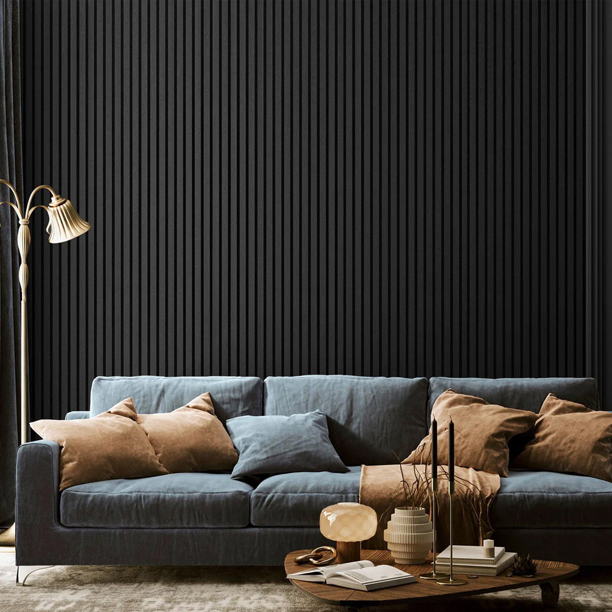 Black oak slat acoustic wall panel, 280x60x2.1cm, fire-retardant decoration panel by BEACON TIDG.