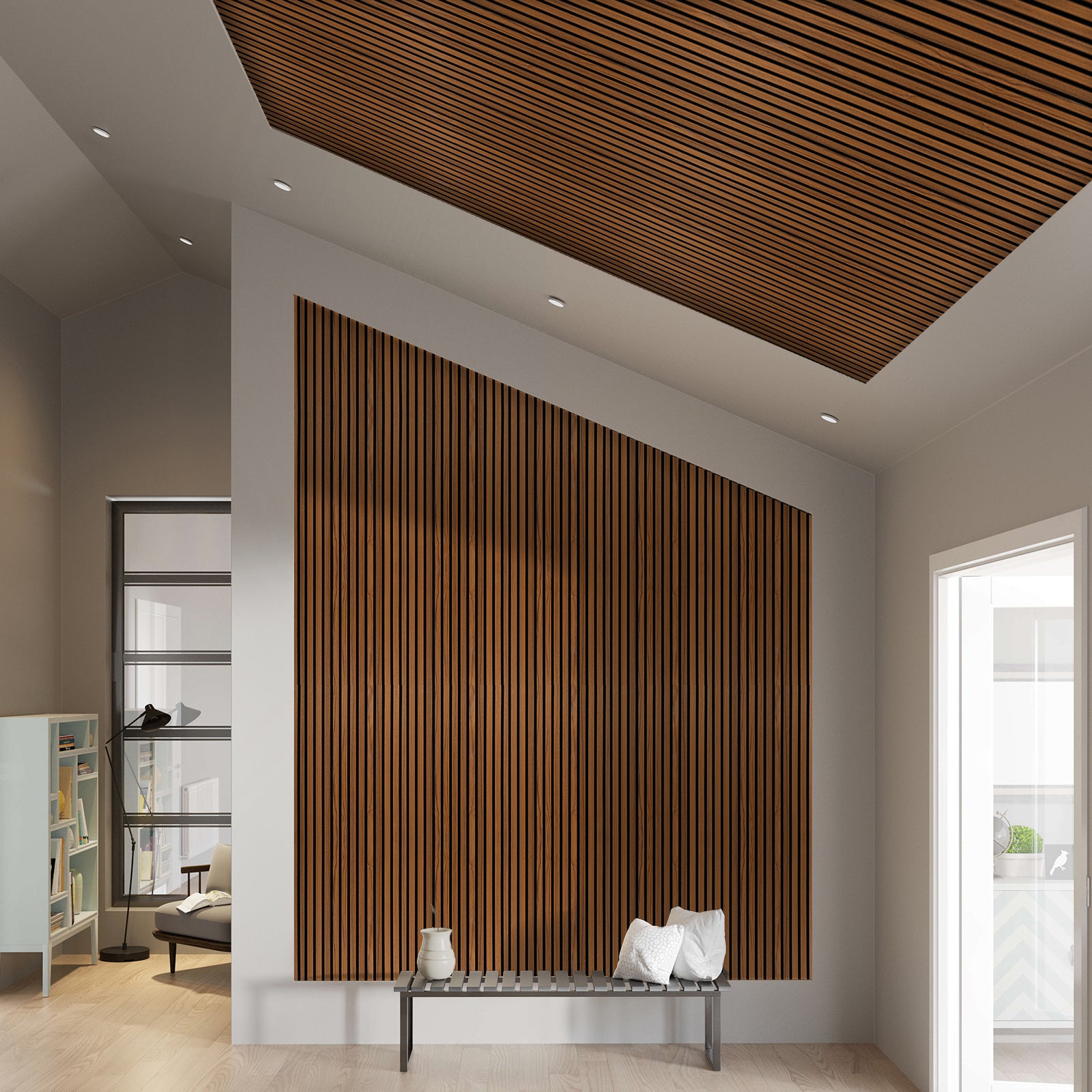 Sample of Slat Acoustic Panel 35-15mm Fire Retardant 300x60x2.1cm Walnut-Oak002 -Sample -  Wall panels samples - ebarza Furniture UAE | Shop Modern Furniture in Abu Dhabi & Dubai - مفروشات ايبازرا في الامارات | تسوق اثاث عصري وديكورات مميزة في دبي وابوظبي