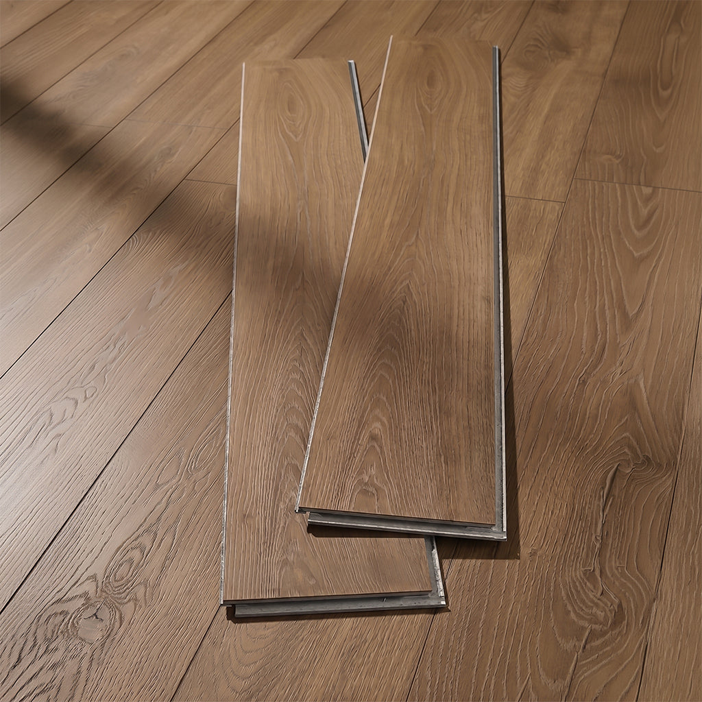 SENTAI SPC parquet flooring set in black with textured hairline finish, measuring 76.2x12.7x0.6cm, ideal for durable home flooring.