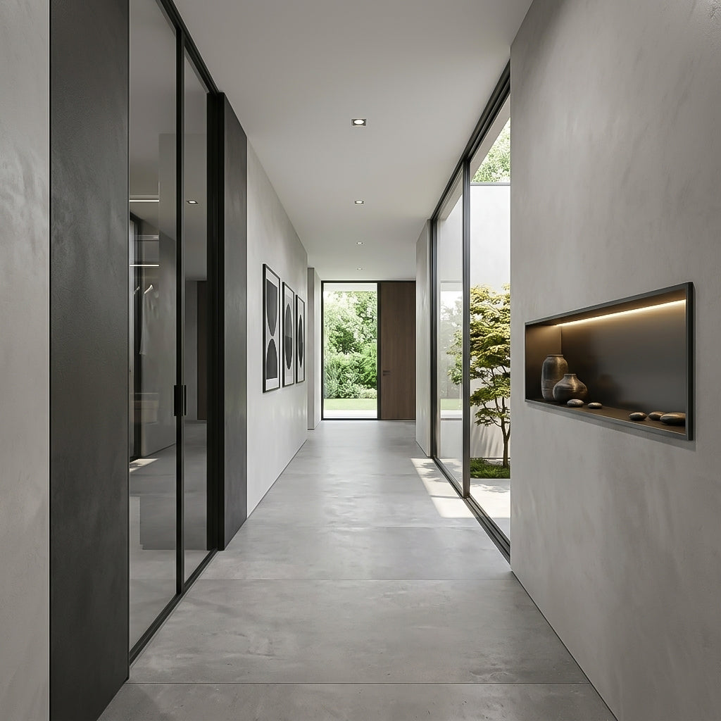 Stainless steel wall panel with light groove, 80x20cm, black hairline finish, suitable for custom niche installation.