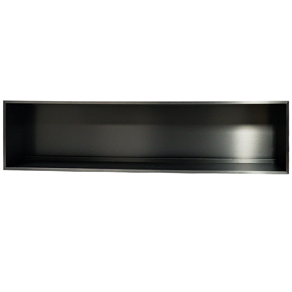 Stainless steel wall panel with light groove, 80x20 cm, black hairline finish, designed for custom niches by BEACON.