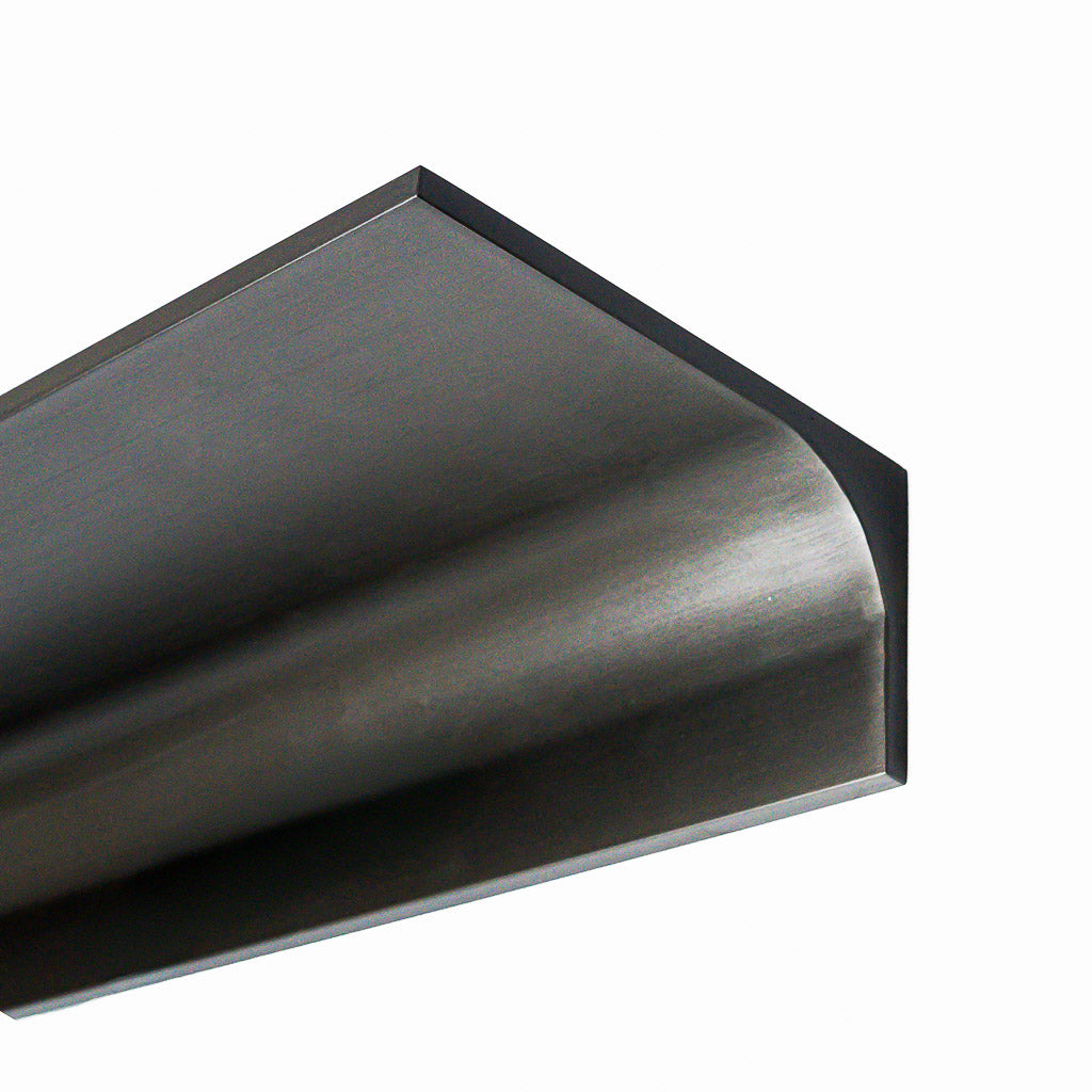 Stainless steel shelf support profile in black finish, 12x6cm, 120cm length, for wall panels and shelving.