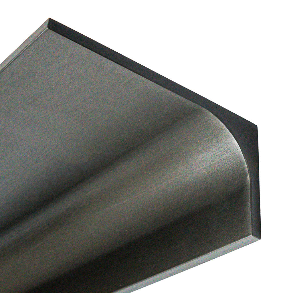 Stainless steel shelf support profile in black, 12x6cm, 360cm long, for wall panels, by BEACON, model PR2507, hairline finish.