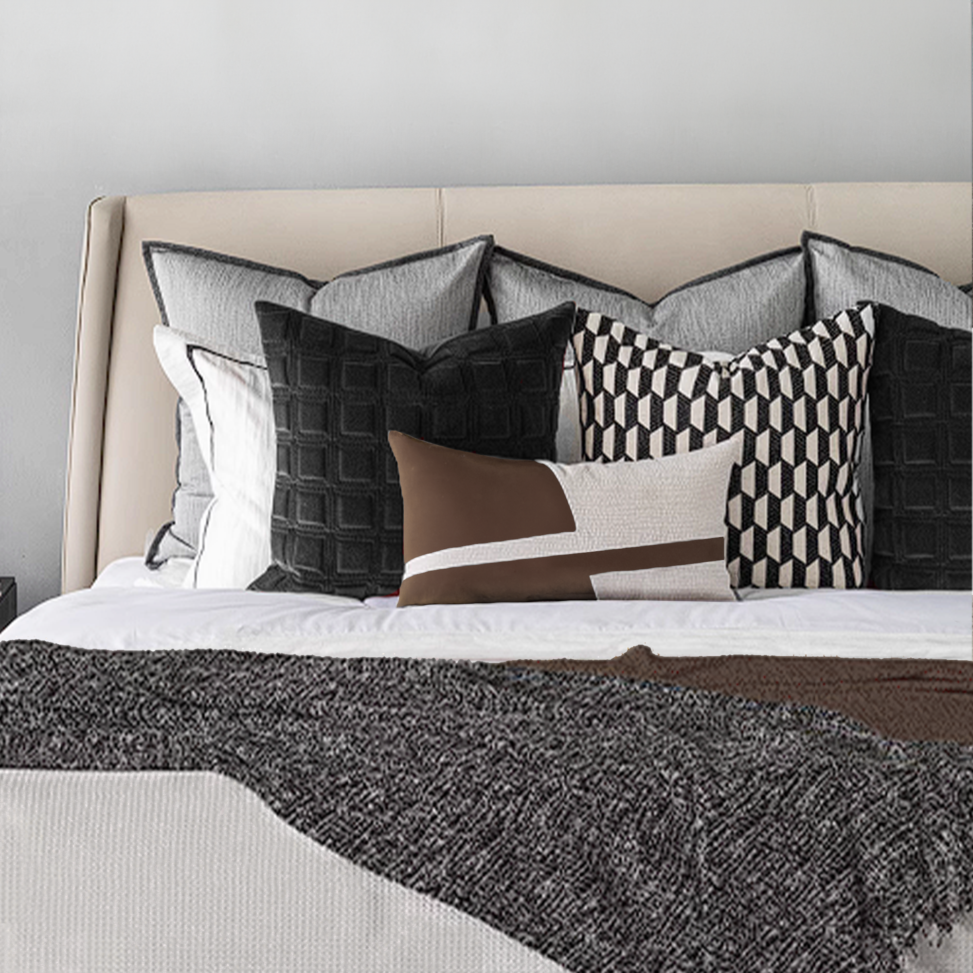 Black and white leather waist pillow cushion, 30x50cm, from BEACON, with a sleek design and comfortable padding.