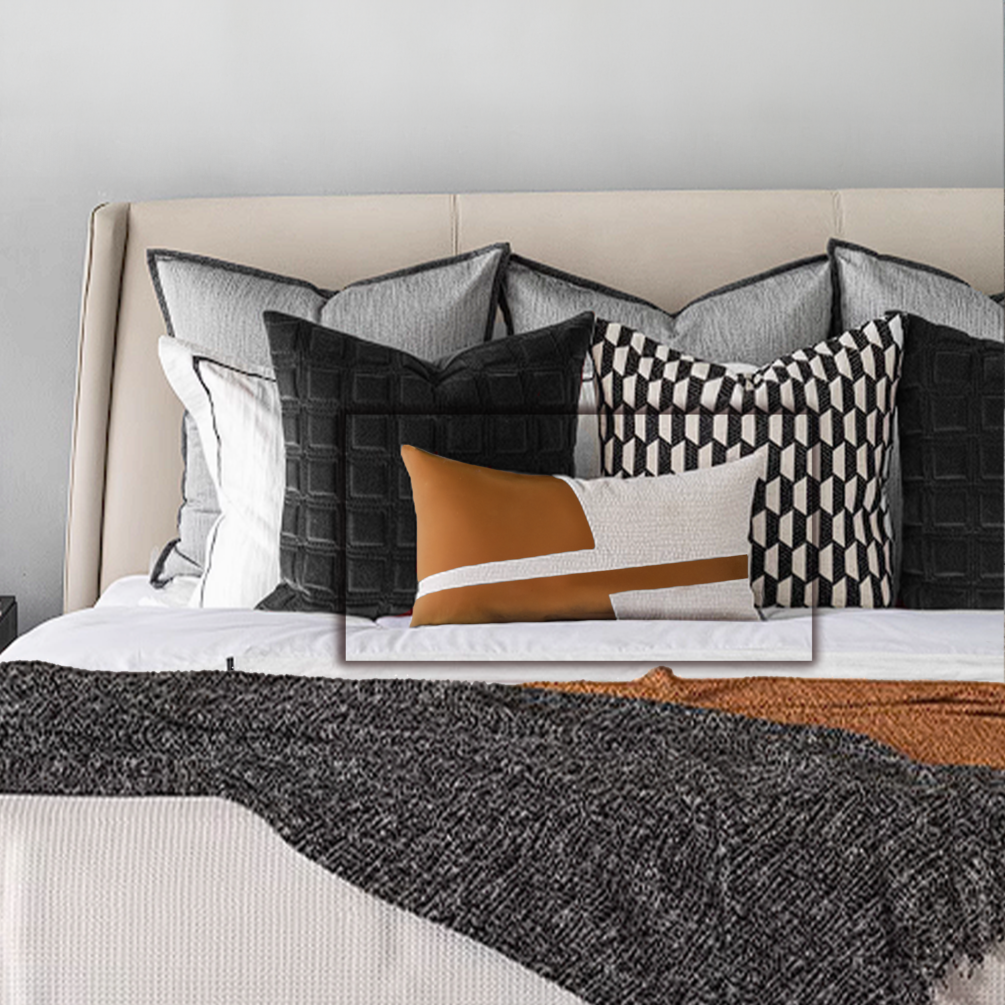 30x50cm Orange and White Leather Waist pillow YZ2356-Orange -  Cushions - ebarza Furniture UAE | Shop Modern Furniture in Abu Dhabi & Dubai - مفروشات ايبازرا في الامارات | تسوق اثاث عصري وديكورات مميزة في دبي وابوظبي