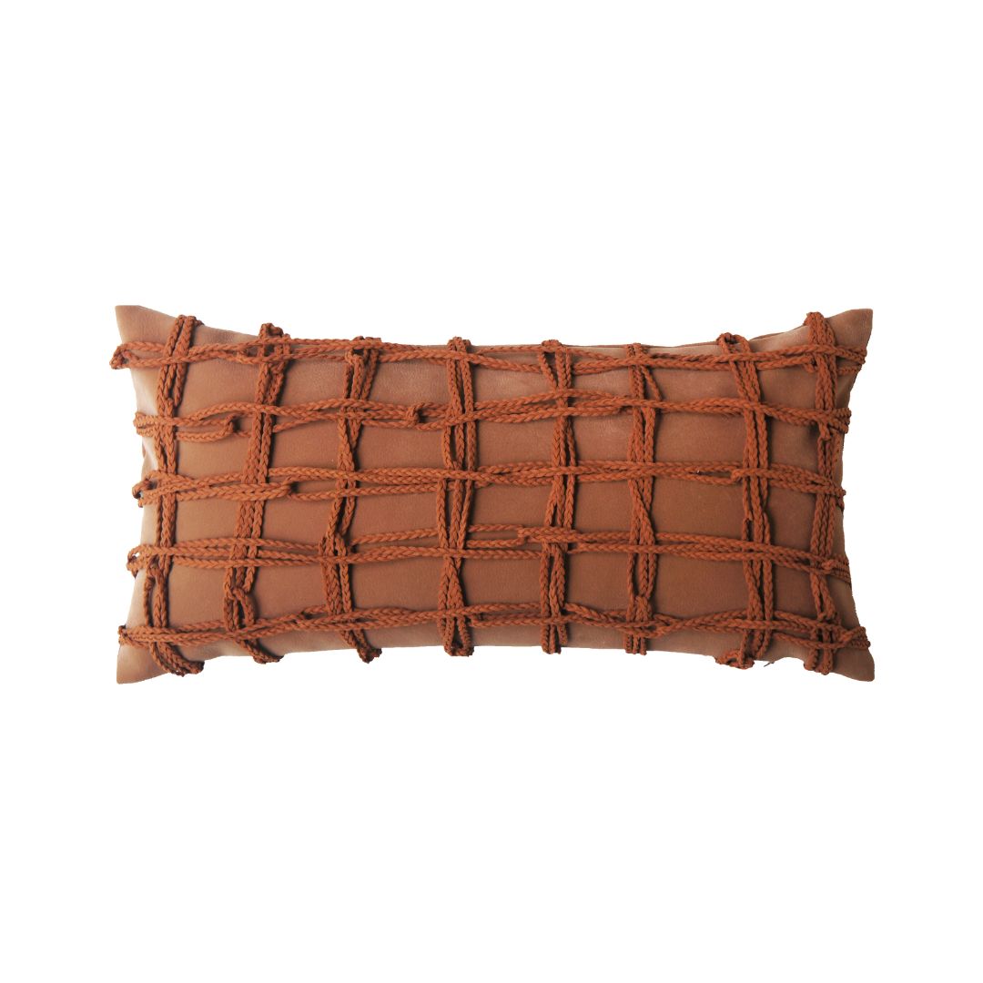 ECC172 - وسادة جلدية منسوجة يدوياً من إيبارزا هايدي، مقاس 30×60 سم