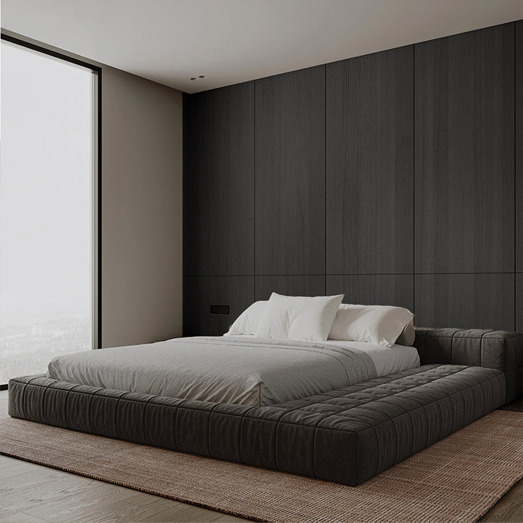 Black WPC wall panel with black stitching design, 320x122cm, from BEACON Abruso 3 collection, suitable for interior wall decor.