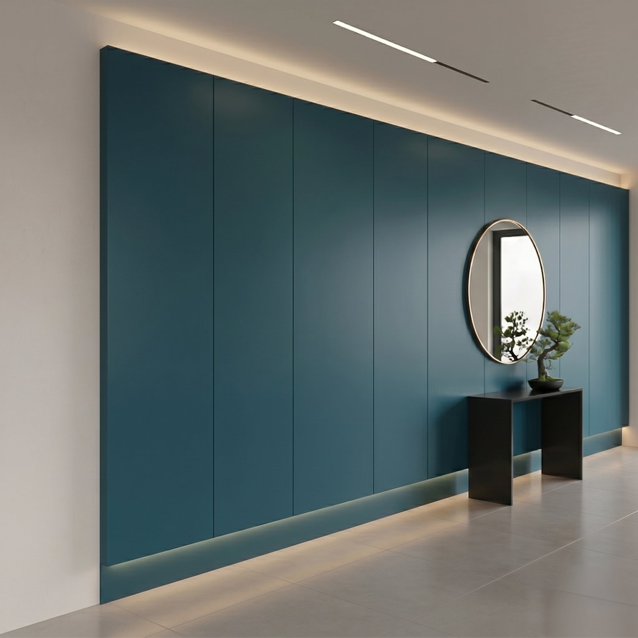 Ocean blue WPC wall panel with BB stitching and film folding, 122x320cm, decorative wall panel by BEACON.