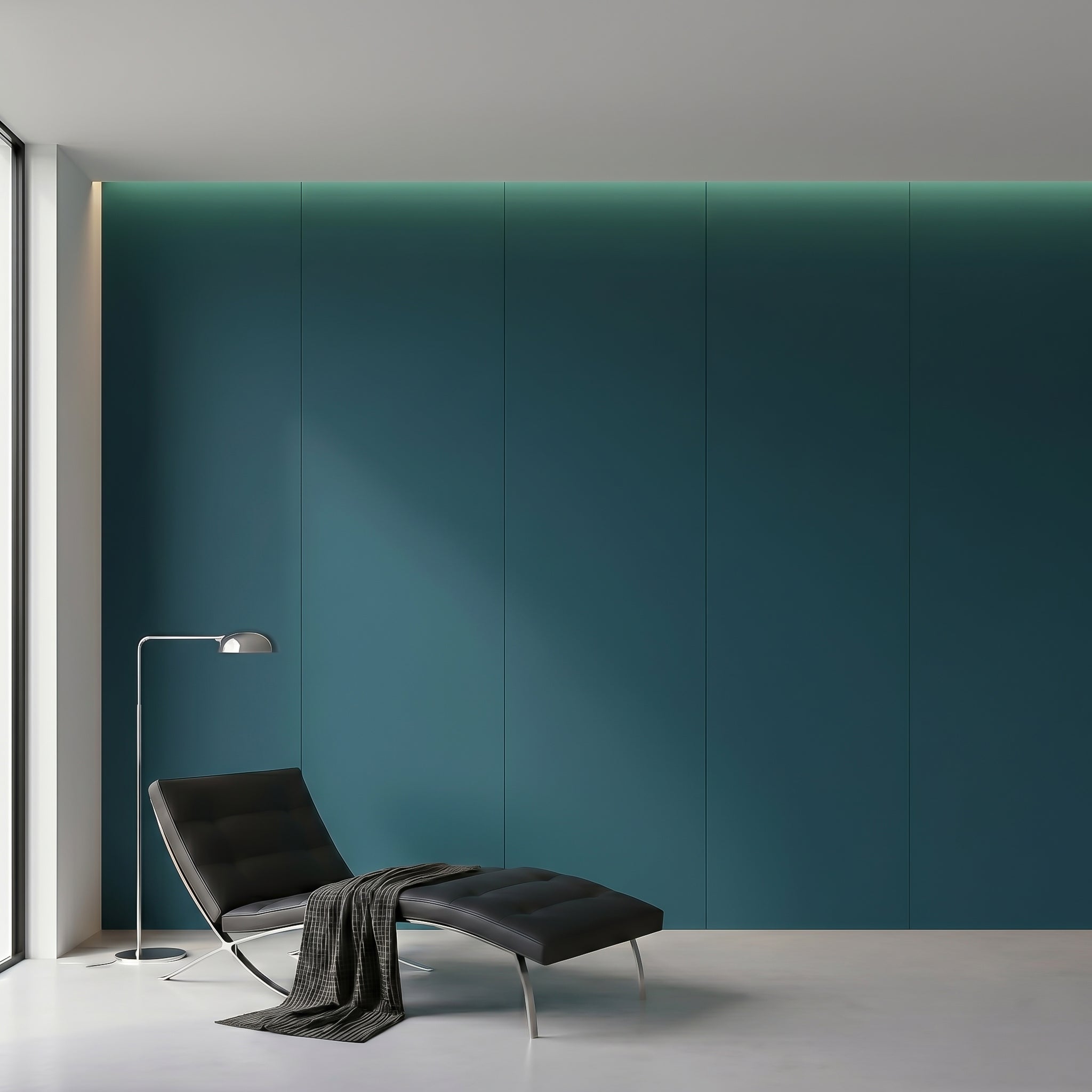 Ocean blue WPC wall panel with BB stitching and film folding, 122x320cm, by BEACON for decorative interior wall design.