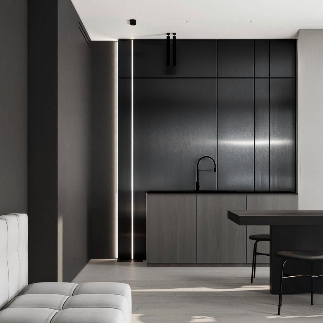Metal wall panel by BEACON, 350x24cm multipurpose 4-side wrapped decorative panel in color 1914, suitable for interior or exterior use.