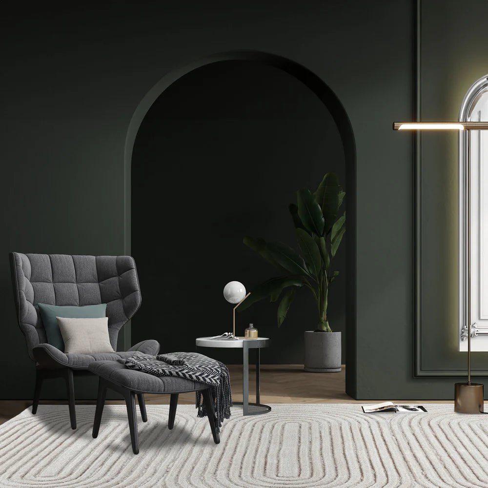 Beige wool rug with eclipsed pearl pattern, 350x100 cm, Javi JH-22749, soft textured area rug for living spaces