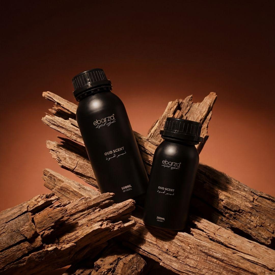 BEACON Oud Scent Essential Oil 200ml bottle featuring a dark amber glass container with a black cap.