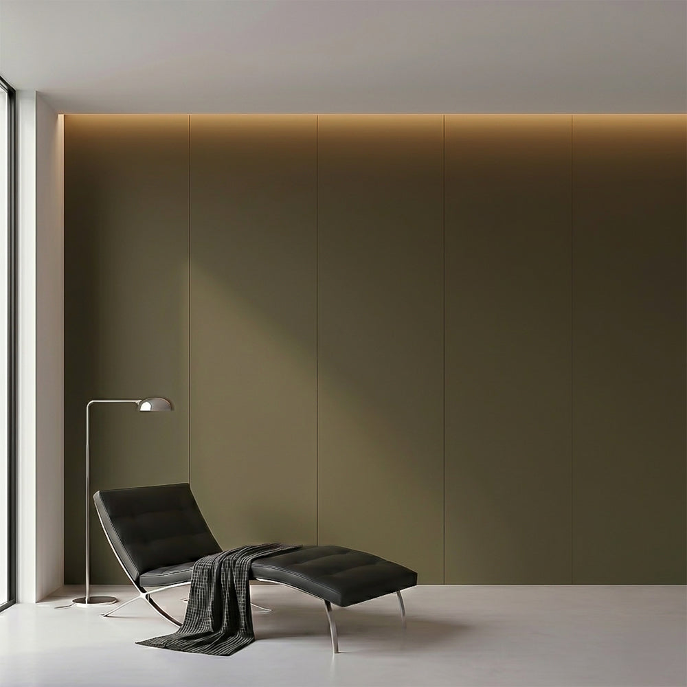 Olive Drift WPC wall panel with BB stitching and film folding, 122x320cm, decorative wall panel by BEACON.