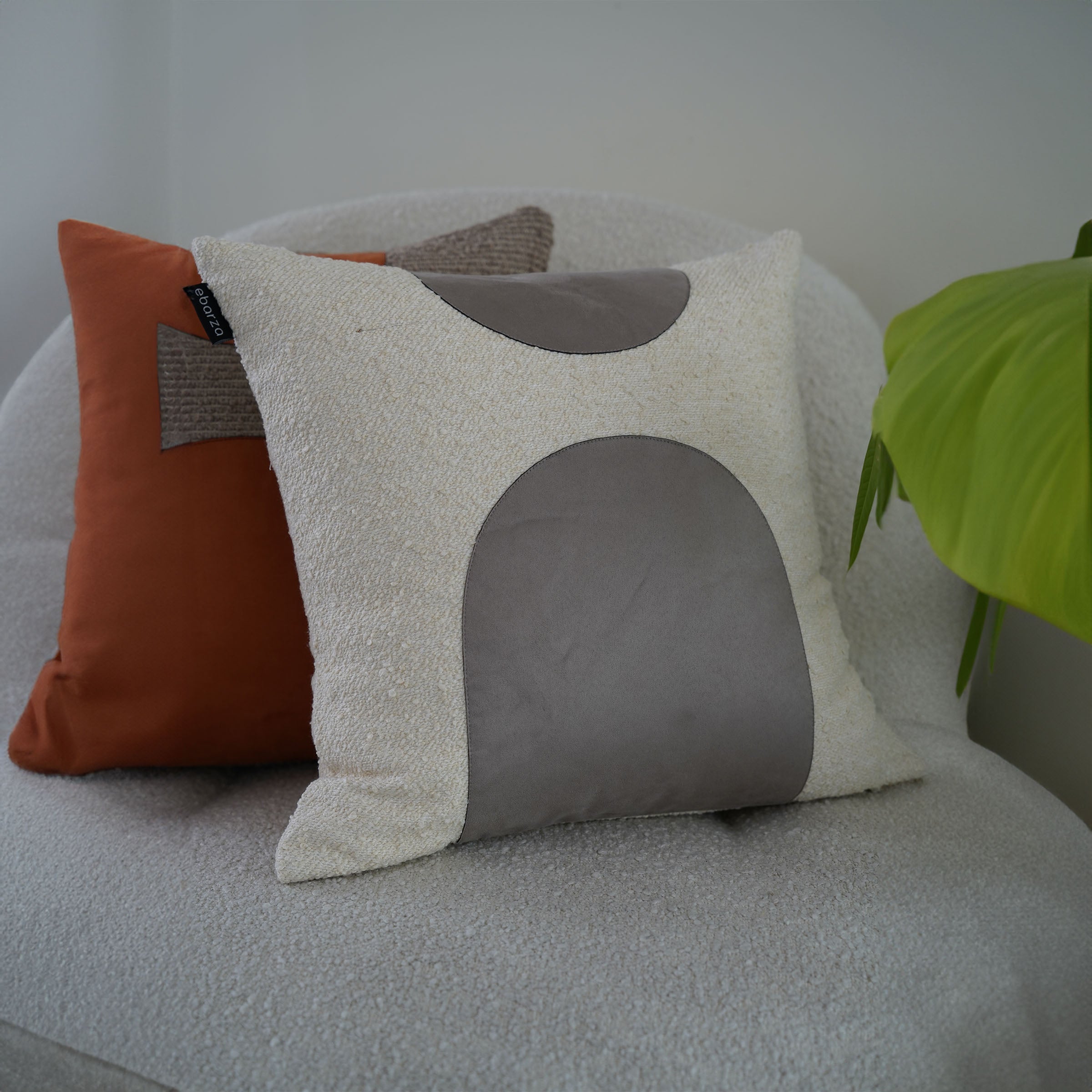 Ebarza Buck patchwork cushion in 45x45cm size, beige and brown fabric, decorative cushion for sofa or bed.