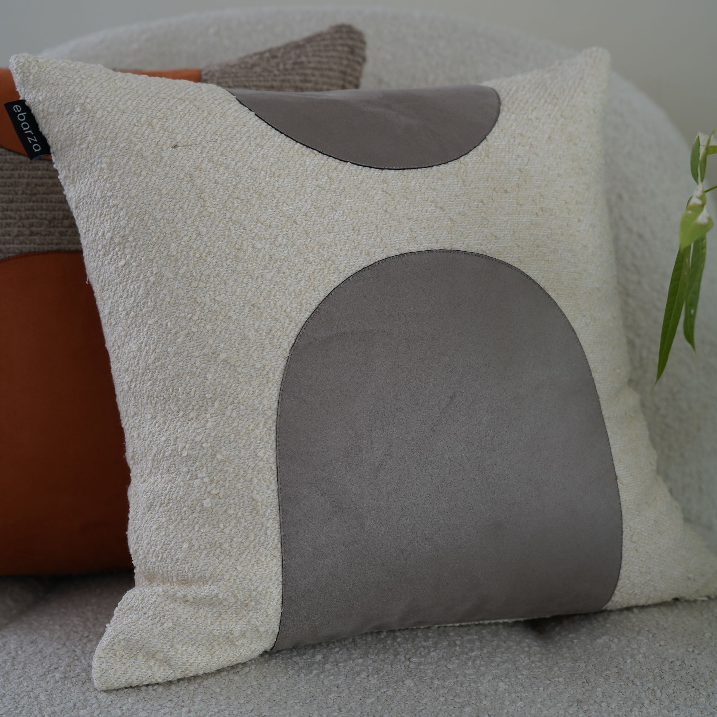 Ebarza Buck Patchwork Cushion, 45x45cm, beige and brown fabric, decorative cushion for sofa or bed by BEACON CHDG.