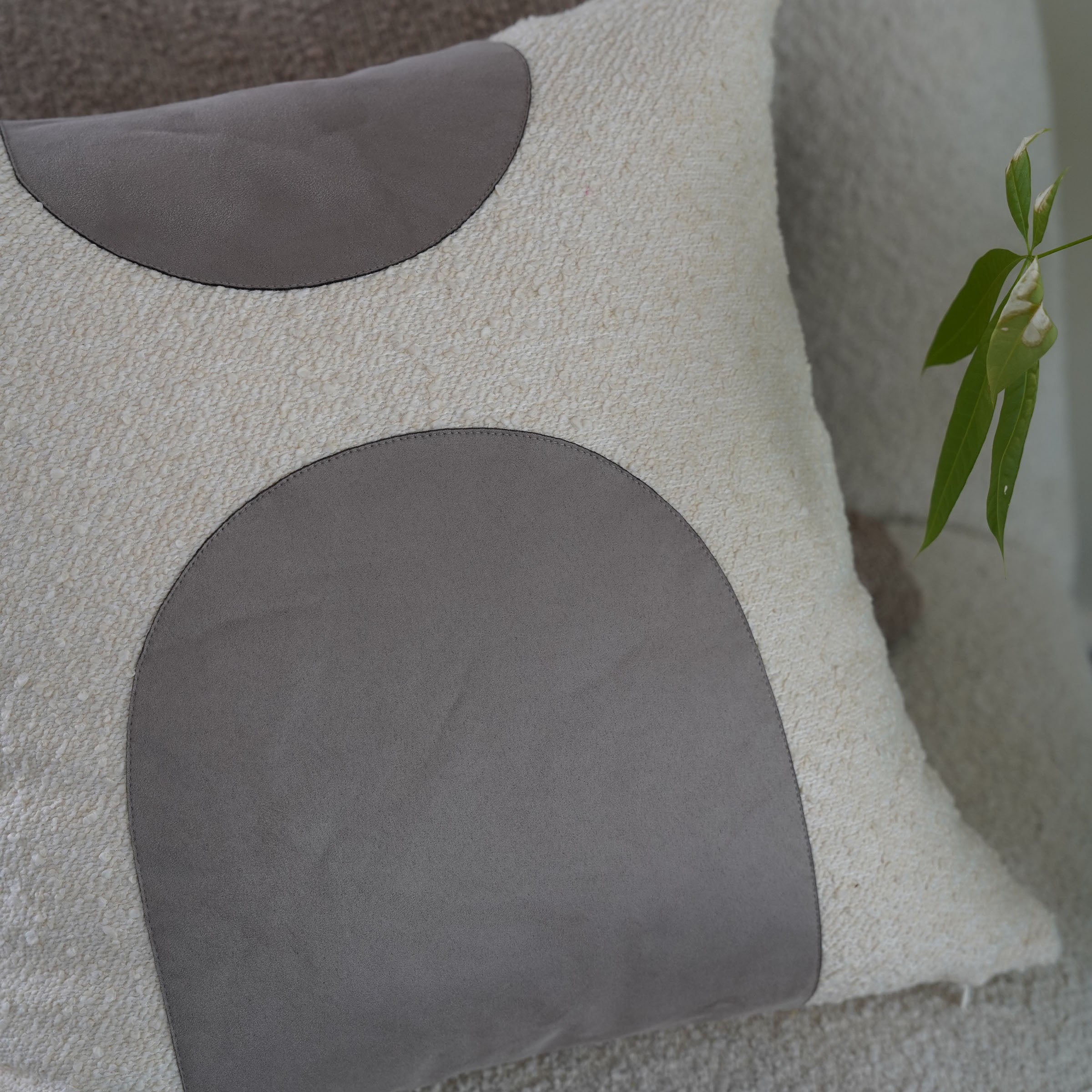 Ebarza Buck Patchwork Cushion in 45x45cm, beige and brown fabric with quilted design, decorative home cushion by BEACON.