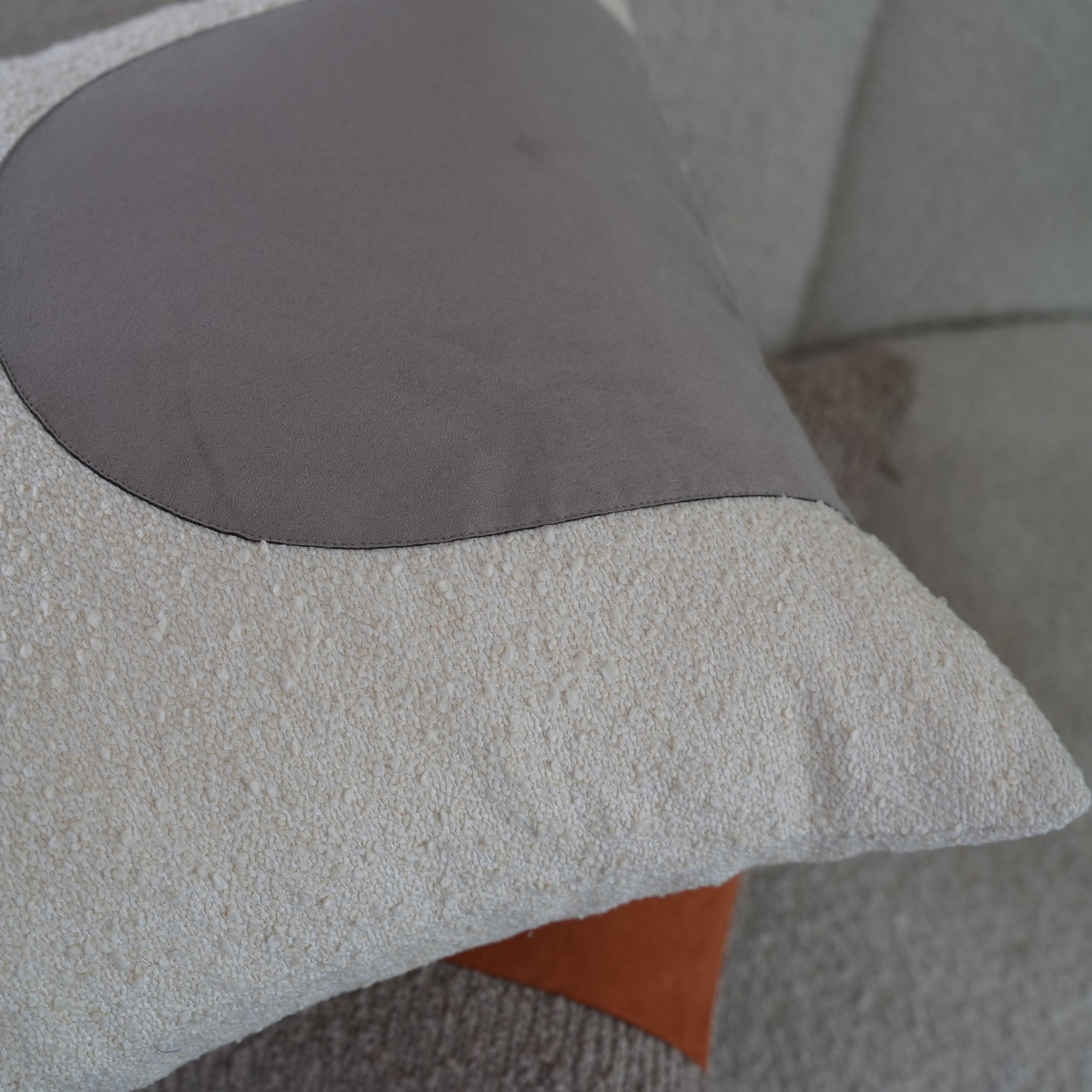 Ebarza Buck Patchwork Cushion in 45x45cm, beige and brown fabric with patchwork design, from BEACON brand.