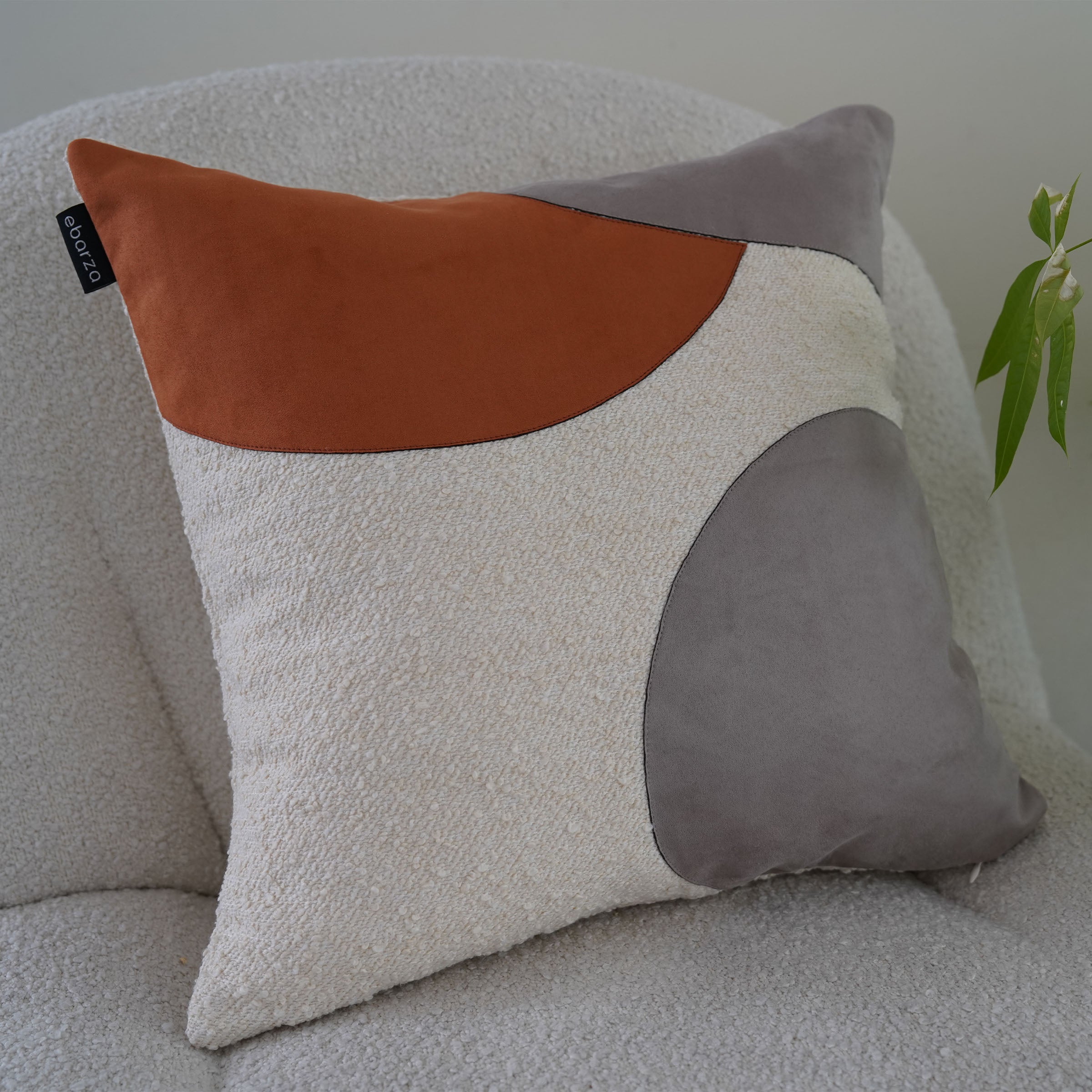 Ebarza Maka patchwork cushion in 45x45cm with colorful fabric design, made by BEACON, perfect for home decor.