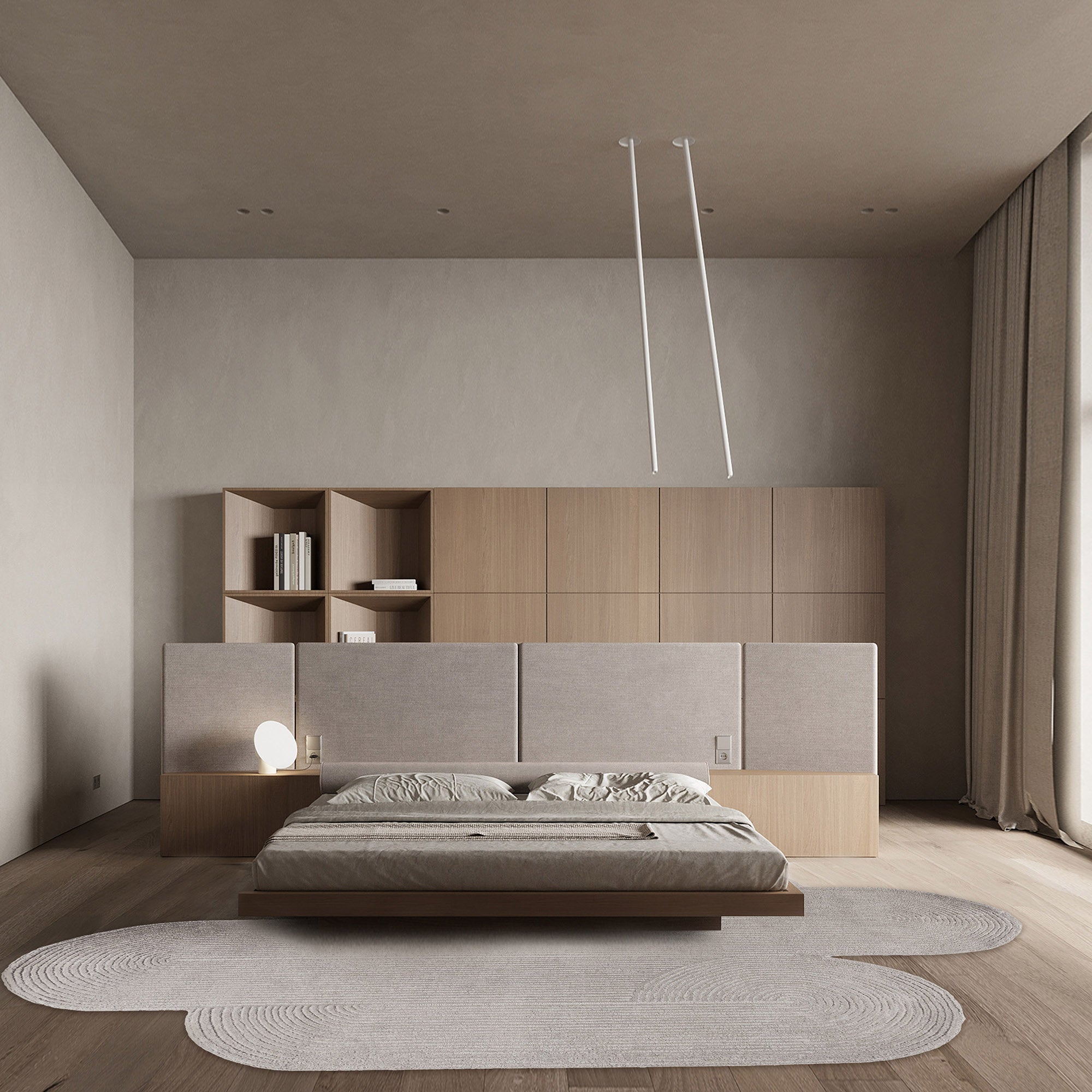 Beige wool rug measuring 230x160 cm from Javi, with a soft textured surface and intricate woven pattern.