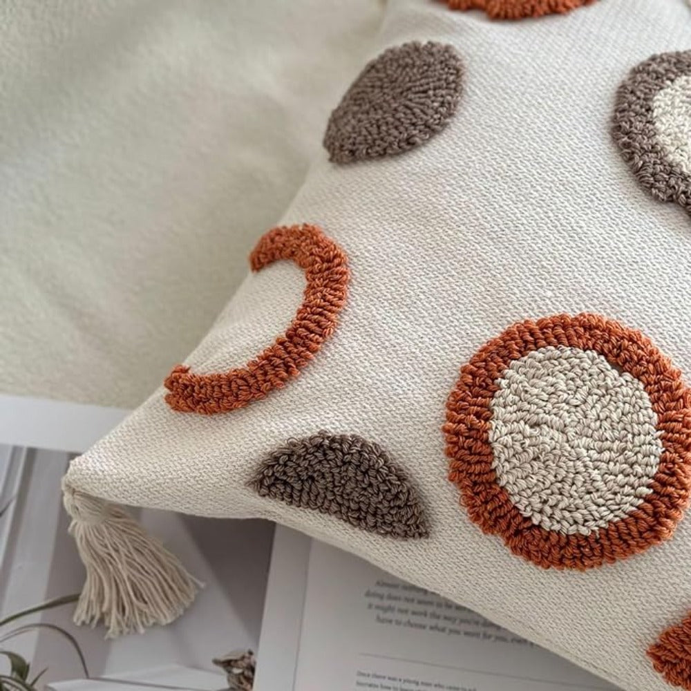 Grey and white 45x45 cm dot tufted cotton cushion from BEACON, featuring a soft, textured design perfect for home decor.