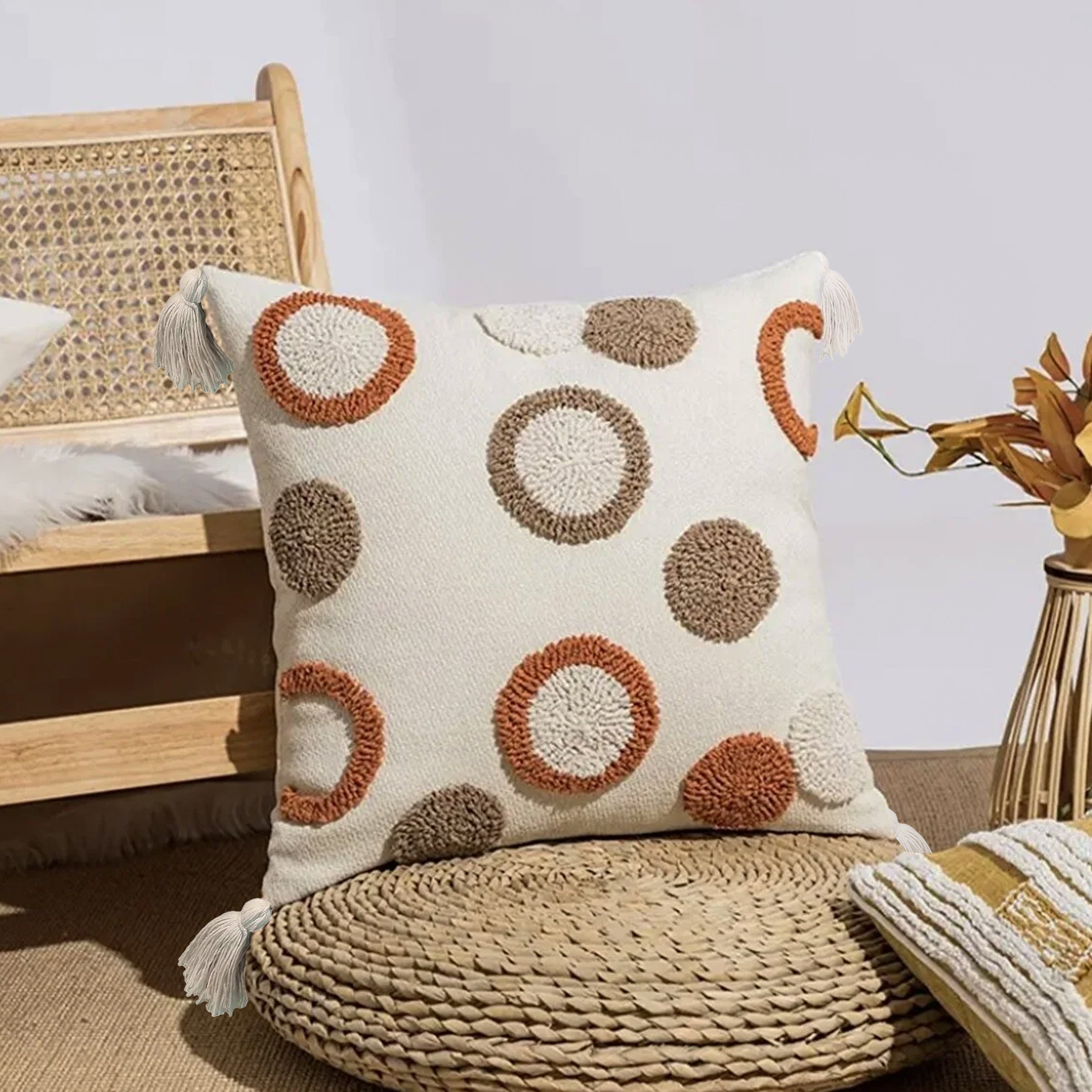 Grey and white 45x45 cm dot tufted cotton cushion by BEACON, modern decorative cushion for sofa or bed.