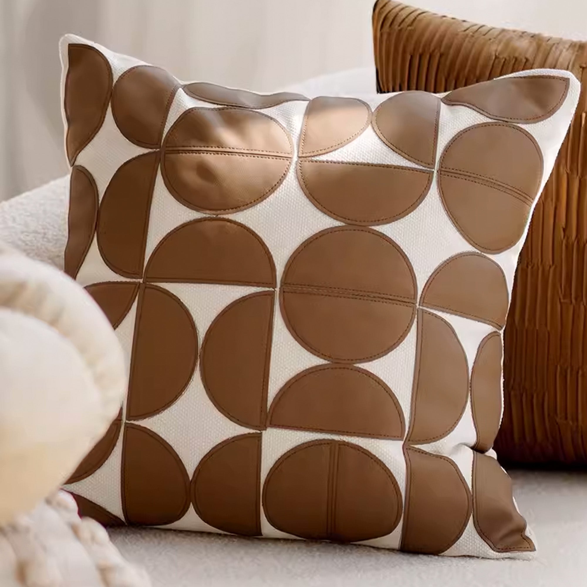 BEACON semi-circle patchwork cushion, 45x45 cm, decorative cushion with colorful patchwork design for sofa or bed.