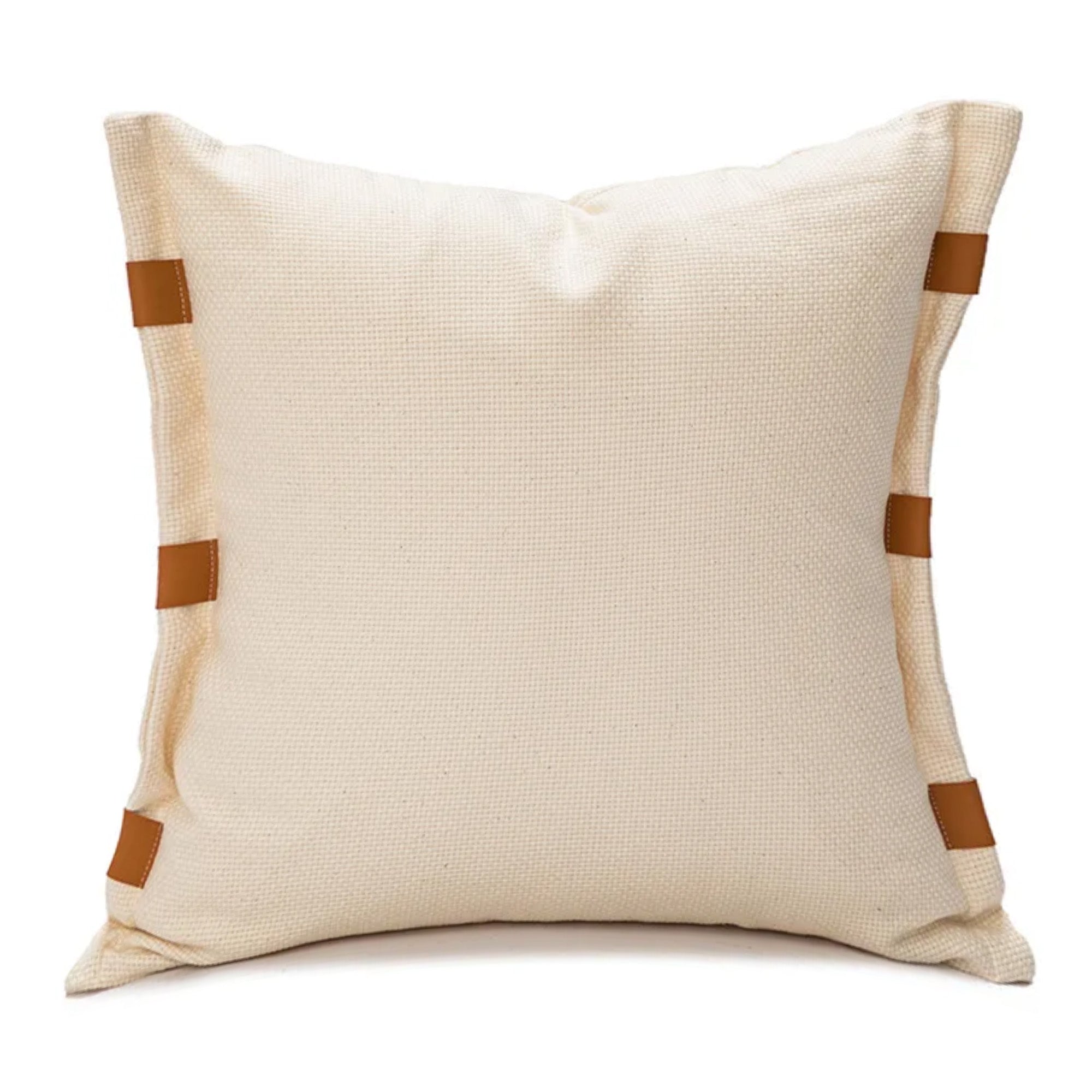White edge leather cushion, 45x45 cm, in white and caramel, by BEACON, featuring a stylish and comfortable design.
