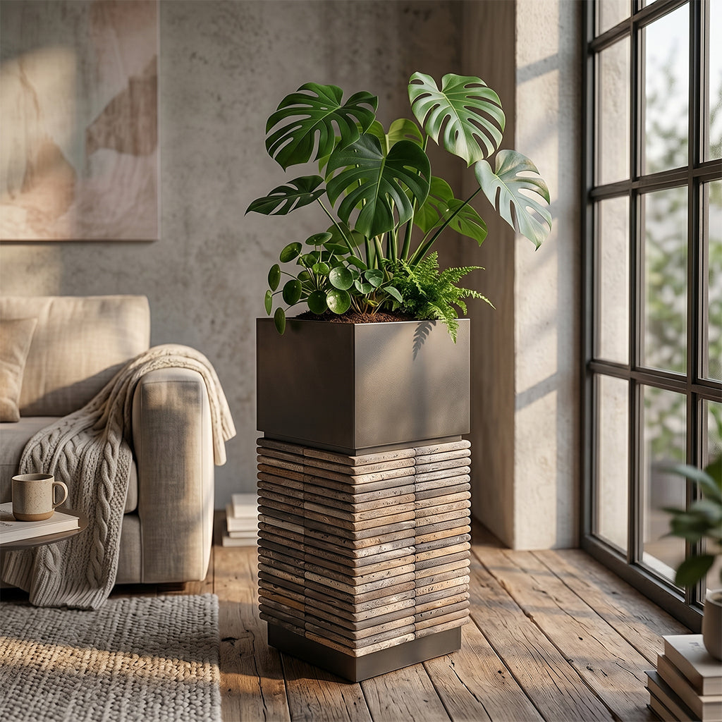 Square metal planter box made of 304 stainless steel by BEACON, featuring a durable, modern design for outdoor or indoor use.