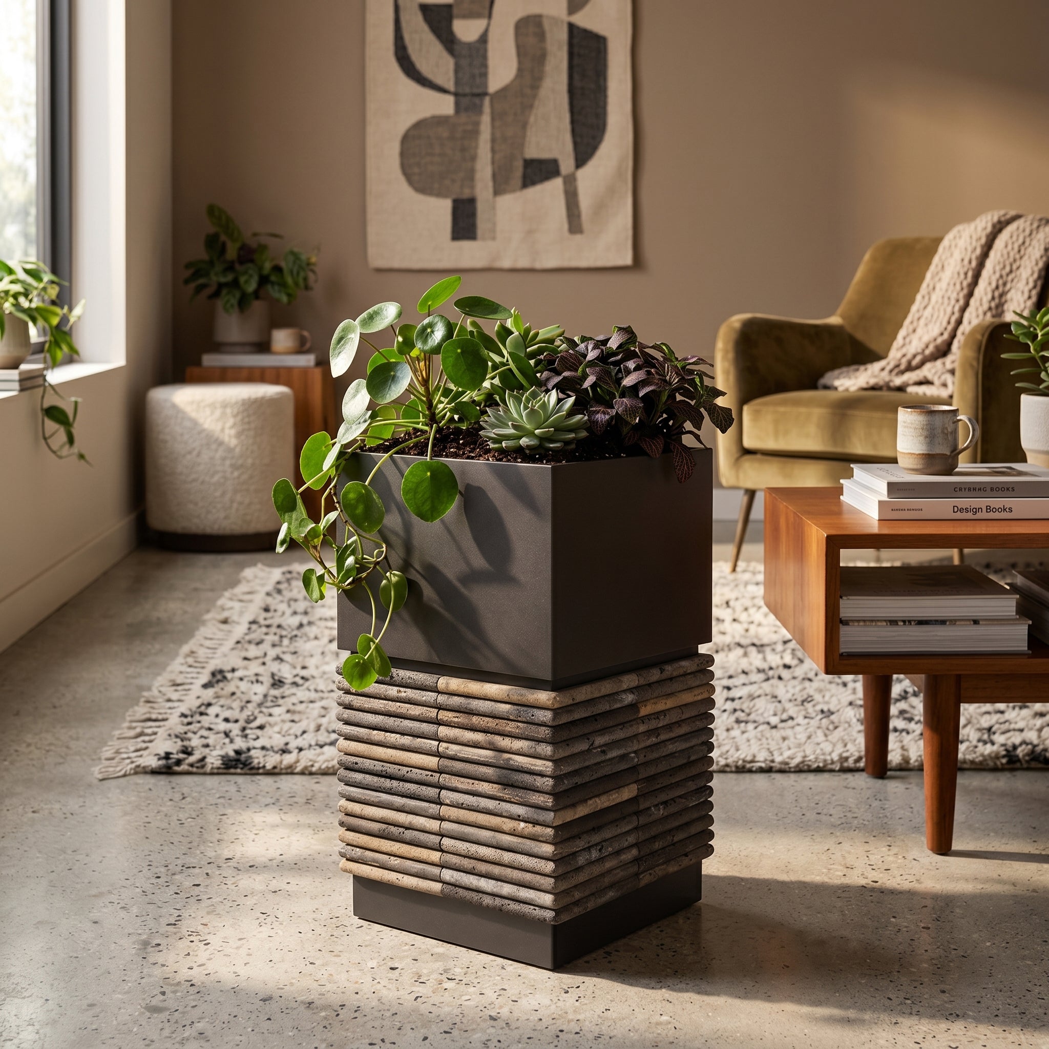 modern indoor planter box Pre-order for 30 days delivery - Marl Pedestal Square Planter Box DBM02001 + JM250616