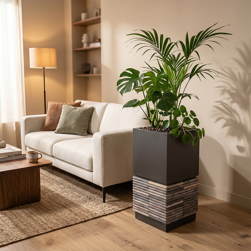 BEACON 304ss custom square planter box with sleek metal finish, ideal for outdoor garden or patio decoration.