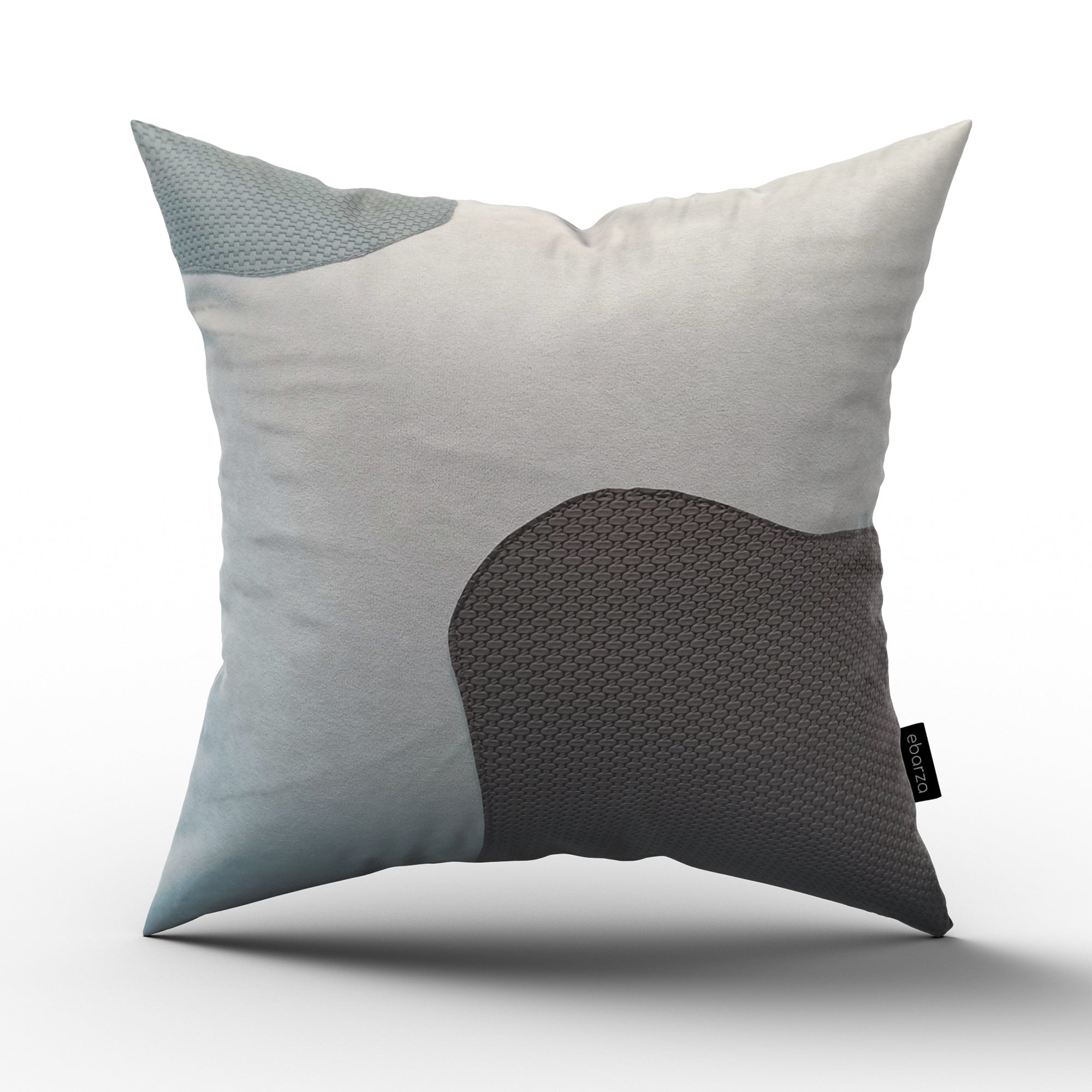 Grey and white patchwork cushion measuring 53x53cm from Beacon, with soft fabric and decorative stitched design.