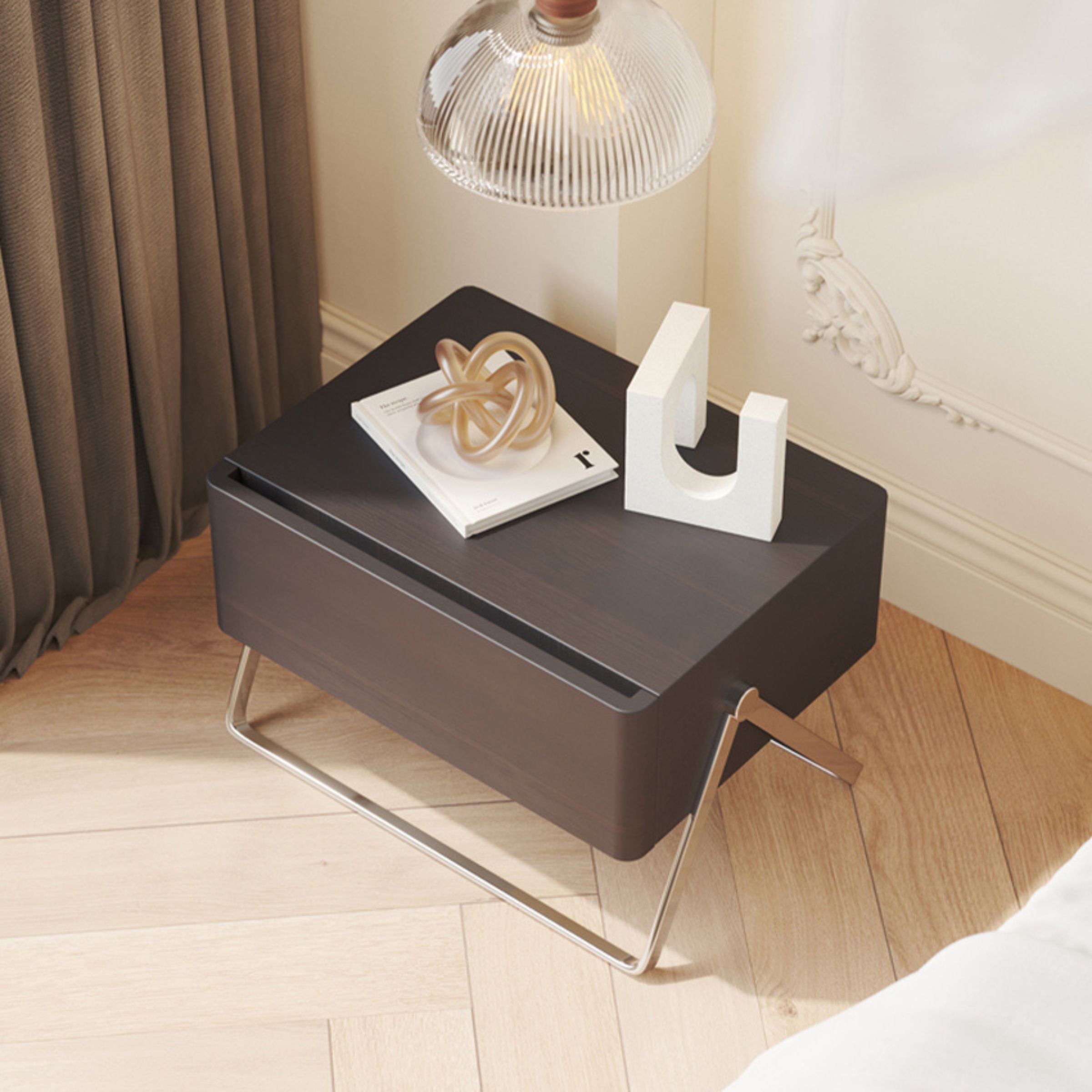 Basket Dark Walnut Bed Side Table MLL-T71 -  Side Tables | طاولة جانبية للسرير بلون الجوز الداكن باسكت - ebarza Furniture UAE | Shop Modern Furniture in Abu Dhabi & Dubai - مفروشات ايبازرا في الامارات | تسوق اثاث عصري وديكورات مميزة في دبي وابوظبي