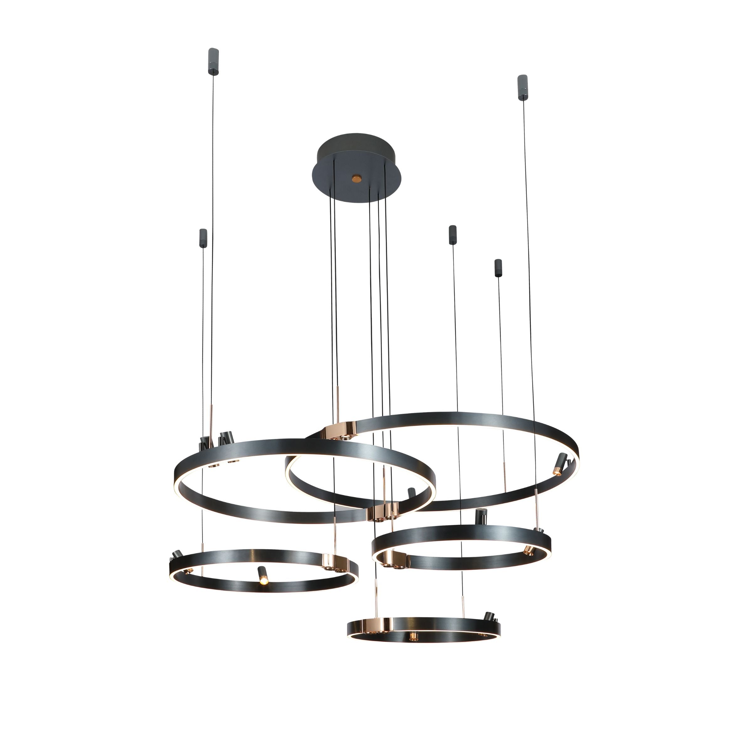 Set of 5 YNDDG pendant lamps with modern ring design, smart LED lighting, and sleek finish for contemporary home decor.