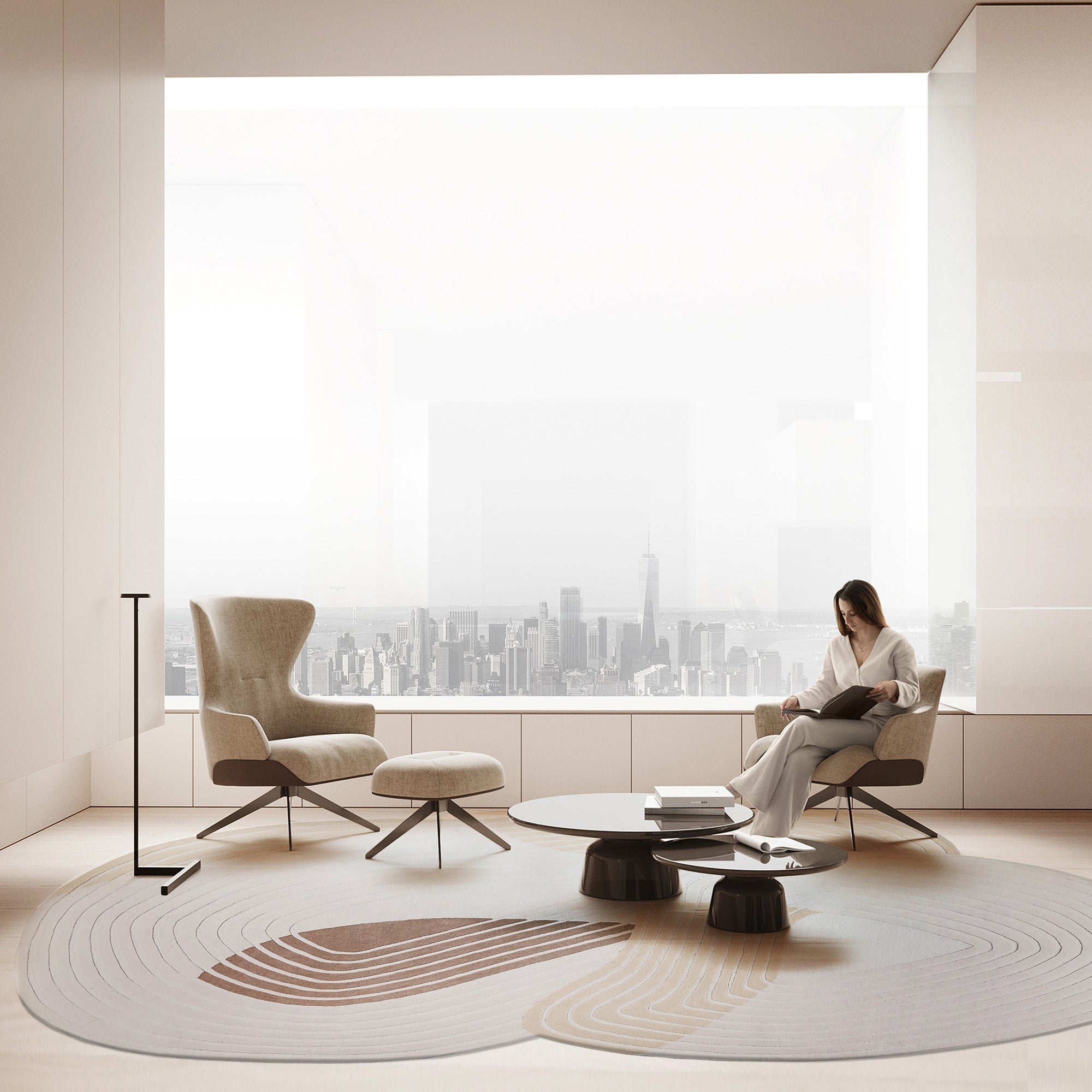 Beige wool rug measuring 600x350 cm from Javi, with soft texture and elegant design, ideal for living room or bedroom decor.