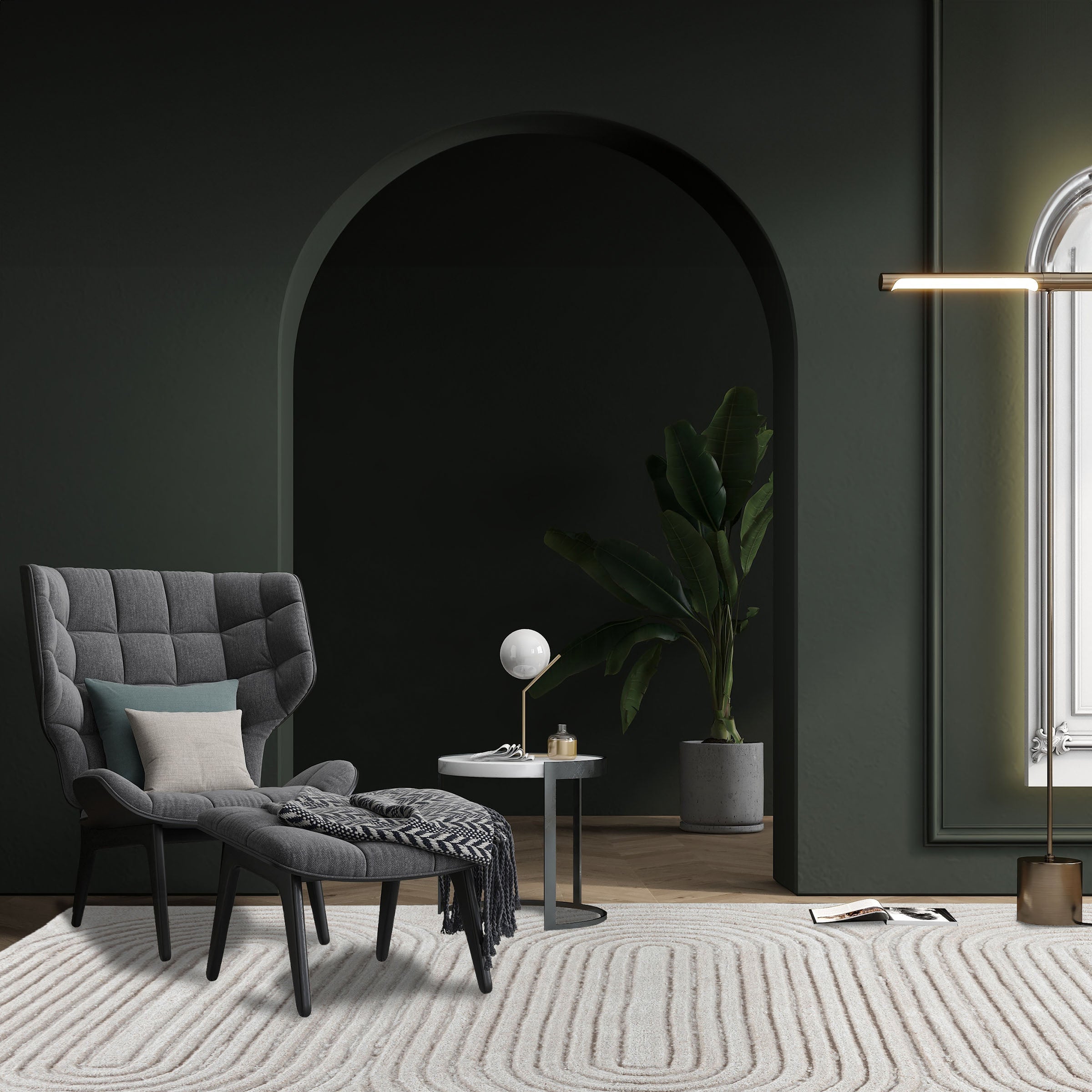 600x400 cm beige wool rug with eclipsed pearls pattern by Javi, model JH-22749, showcasing soft, textured design.