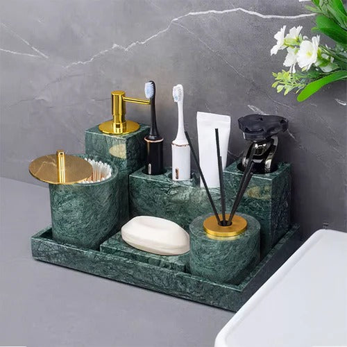 7 Pieces Indian Green Marble Ebarza Bathroom Set - IGM -  Bathroom Accessories - ebarza Furniture UAE | Shop Modern Furniture in Abu Dhabi & Dubai - مفروشات ايبازرا في الامارات | تسوق اثاث عصري وديكورات مميزة في دبي وابوظبي