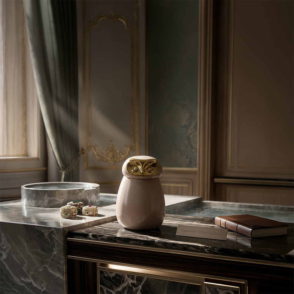 Owl-shaped ceramic jar vase by BEACON, featuring a detailed owl design, perfect for home decor and flower arrangements.