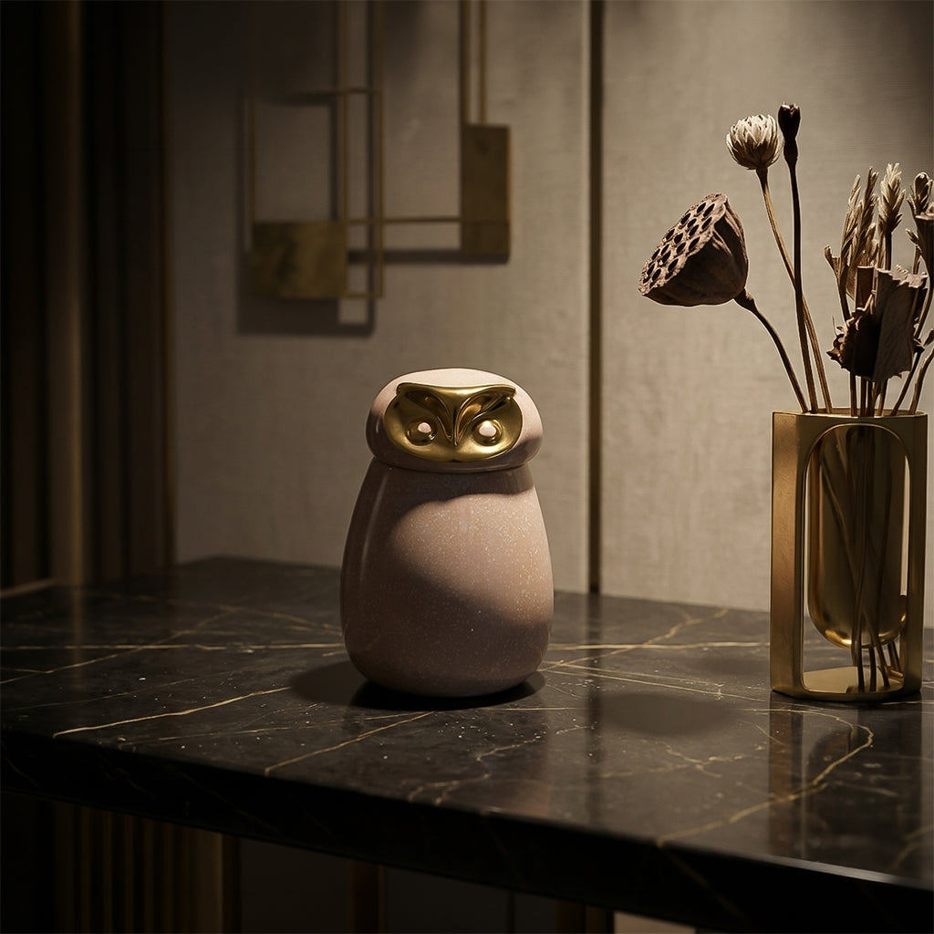 Ceramic owl-shaped vase from BEACON, featuring a detailed owl design in a glossy finish, ideal for decorative home accents.