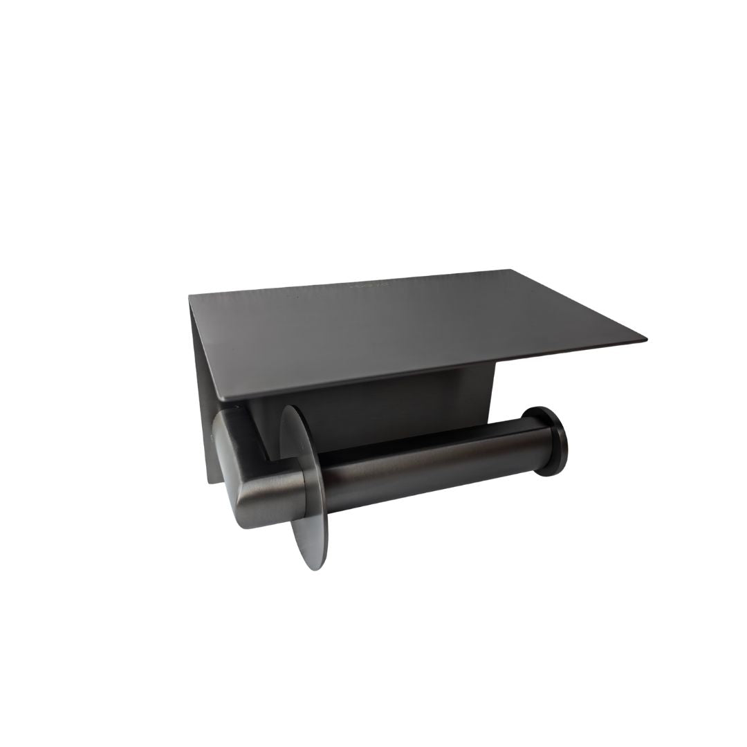 BEACON Mono toilet paper holder with back and top panel, designed for towel hooks and bathroom organization.