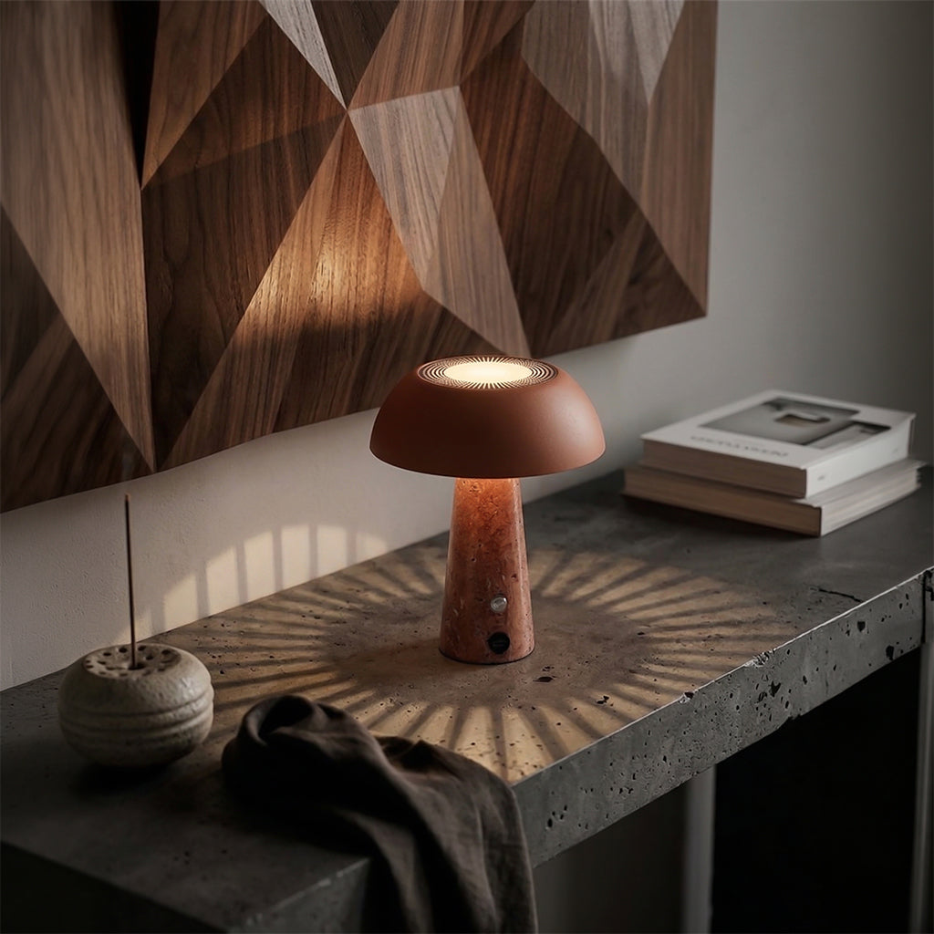 BEACON Solis desk lamp with orange finish, adjustable table lamp with modern design and compact base for workspace lighting.