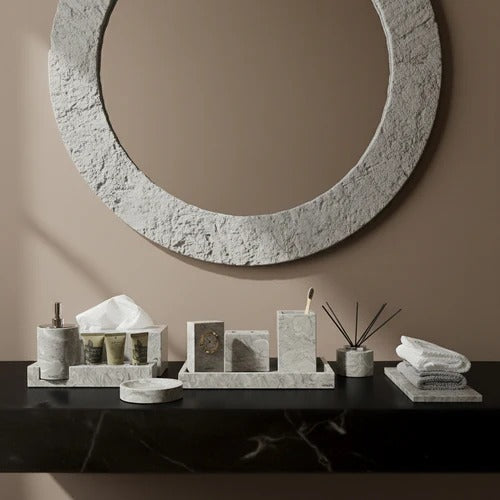 9 pieces Bawang Ebarza Marble Bathroom Set - BES -  Bathroom Accessories - ebarza Furniture UAE | Shop Modern Furniture in Abu Dhabi & Dubai - مفروشات ايبازرا في الامارات | تسوق اثاث عصري وديكورات مميزة في دبي وابوظبي