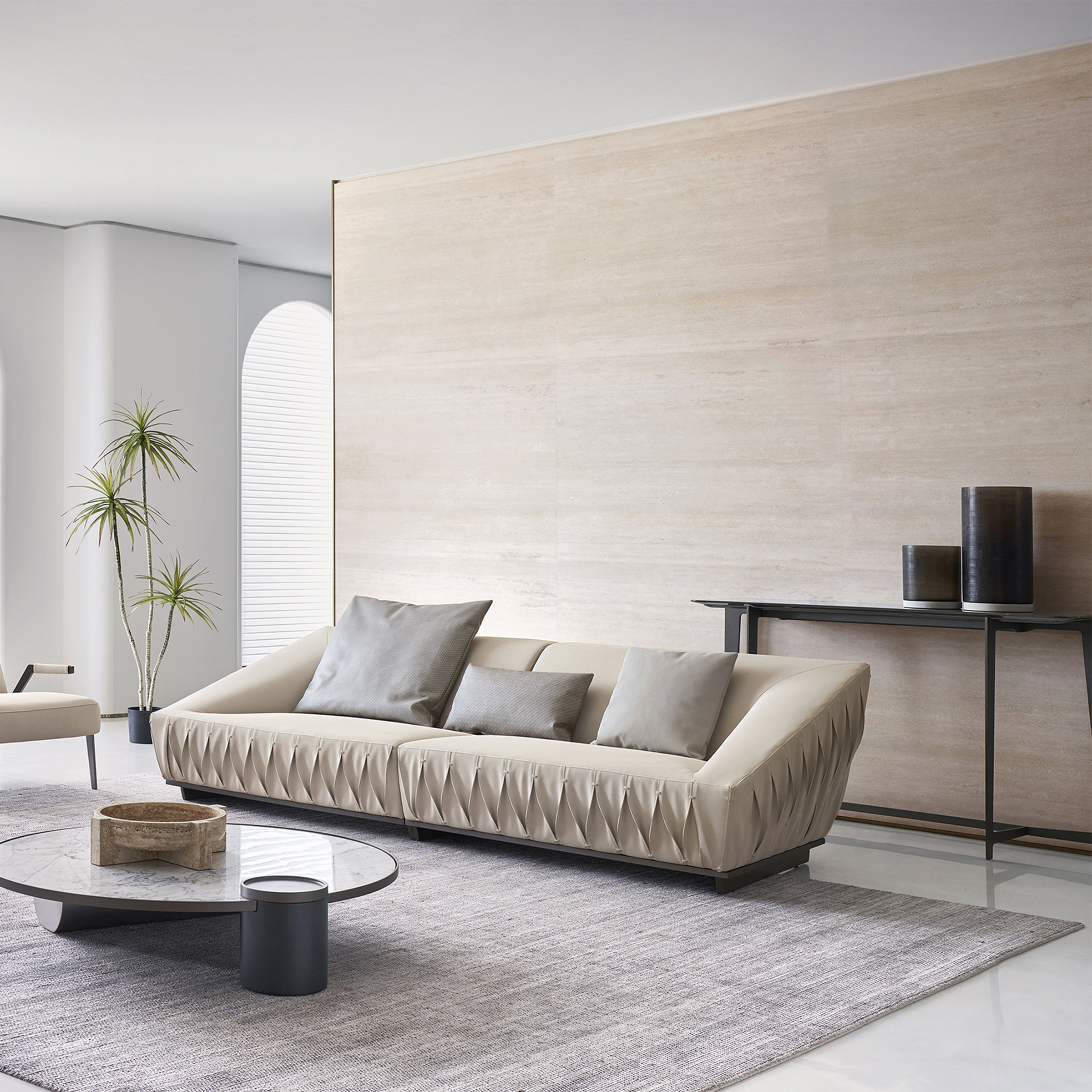 Desert Leather Biege Sofa AMBO-S80160 -  Sofas | أمبو صوفا - ebarza Furniture UAE | Shop Modern Furniture in Abu Dhabi & Dubai - مفروشات ايبازرا في الامارات | تسوق اثاث عصري وديكورات مميزة في دبي وابوظبي