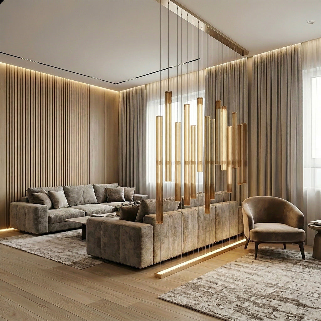 Acrylic inner striped tube door handle in champagne color from BEACON, with a sleek, modern design for interior doors.