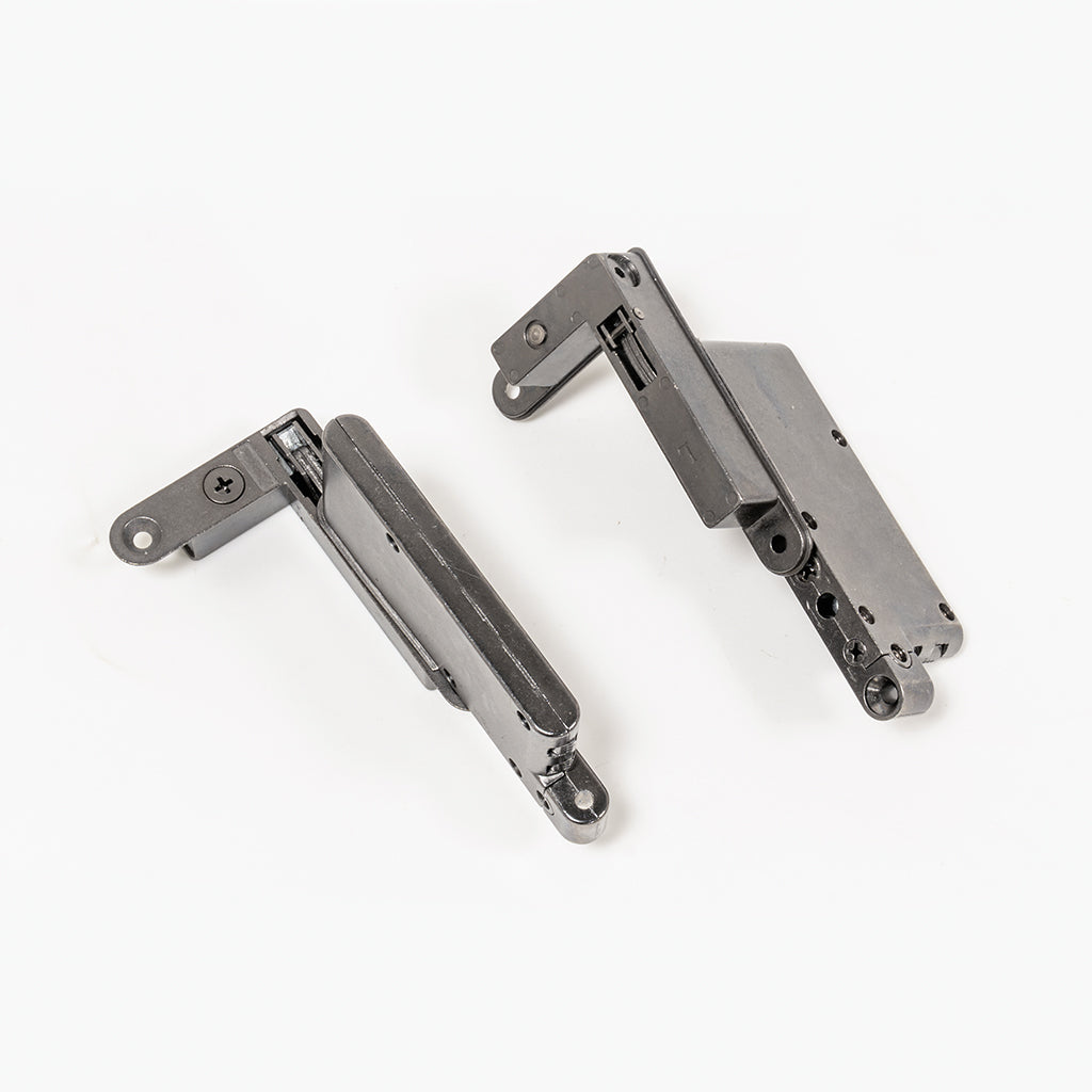Aluminum glass No. 5 corner guard, hinge, and cover for shelves, by BEACON, with a sleek silver finish and protective cover.