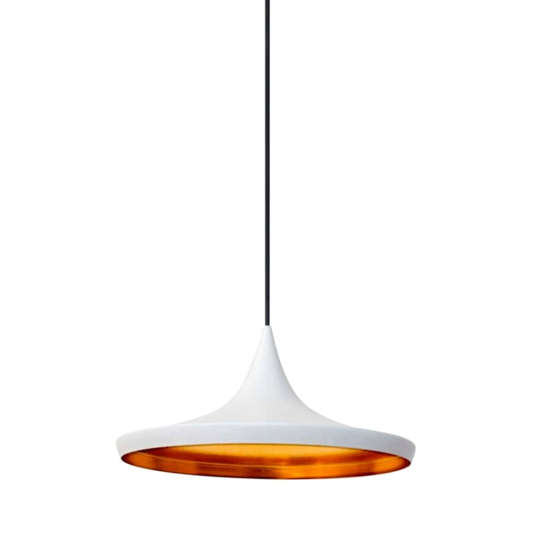 Aluminum pendant lamp by BEACON with sleek modern design, featuring a smooth silver finish and cylindrical shape.