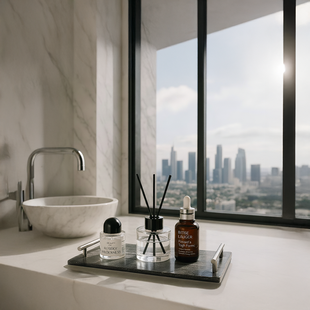 Ancient Wood Grain Marble Tray With Handle (Brushed Silver Handle)  RHM891 (Silver) -  Trays - ebarza Furniture UAE | Shop Modern Furniture in Abu Dhabi & Dubai - مفروشات ايبازرا في الامارات | تسوق اثاث عصري وديكورات مميزة في دبي وابوظبي