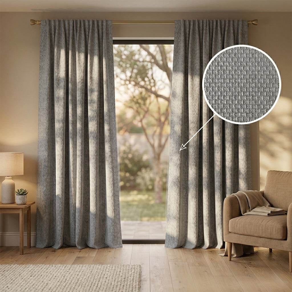 Beacon Anvil polyester curtain fabric in CN51515-4 with a soft, textured appearance suitable for curtains and drapes.