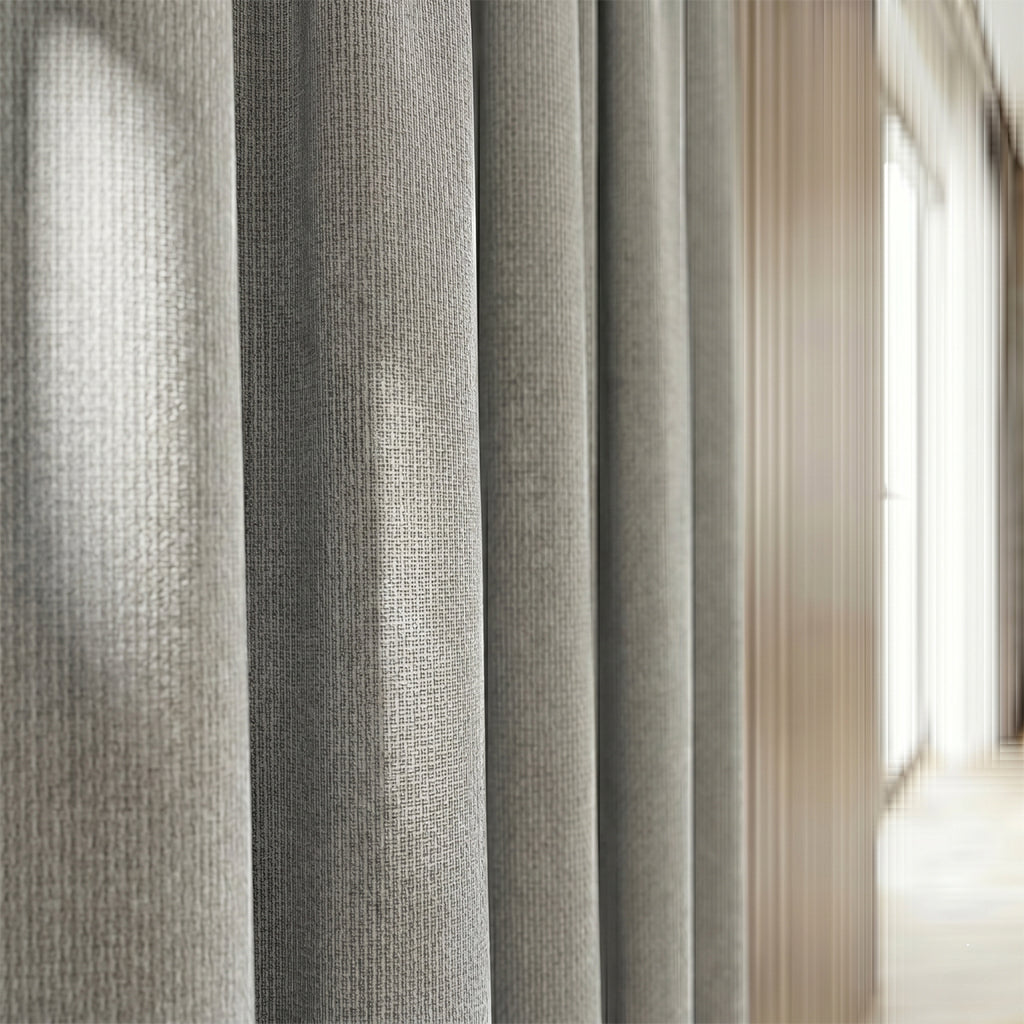 Beige polyester curtain fabric by BEACON, featuring a smooth texture and elegant drape, ideal for curtains and home decor.