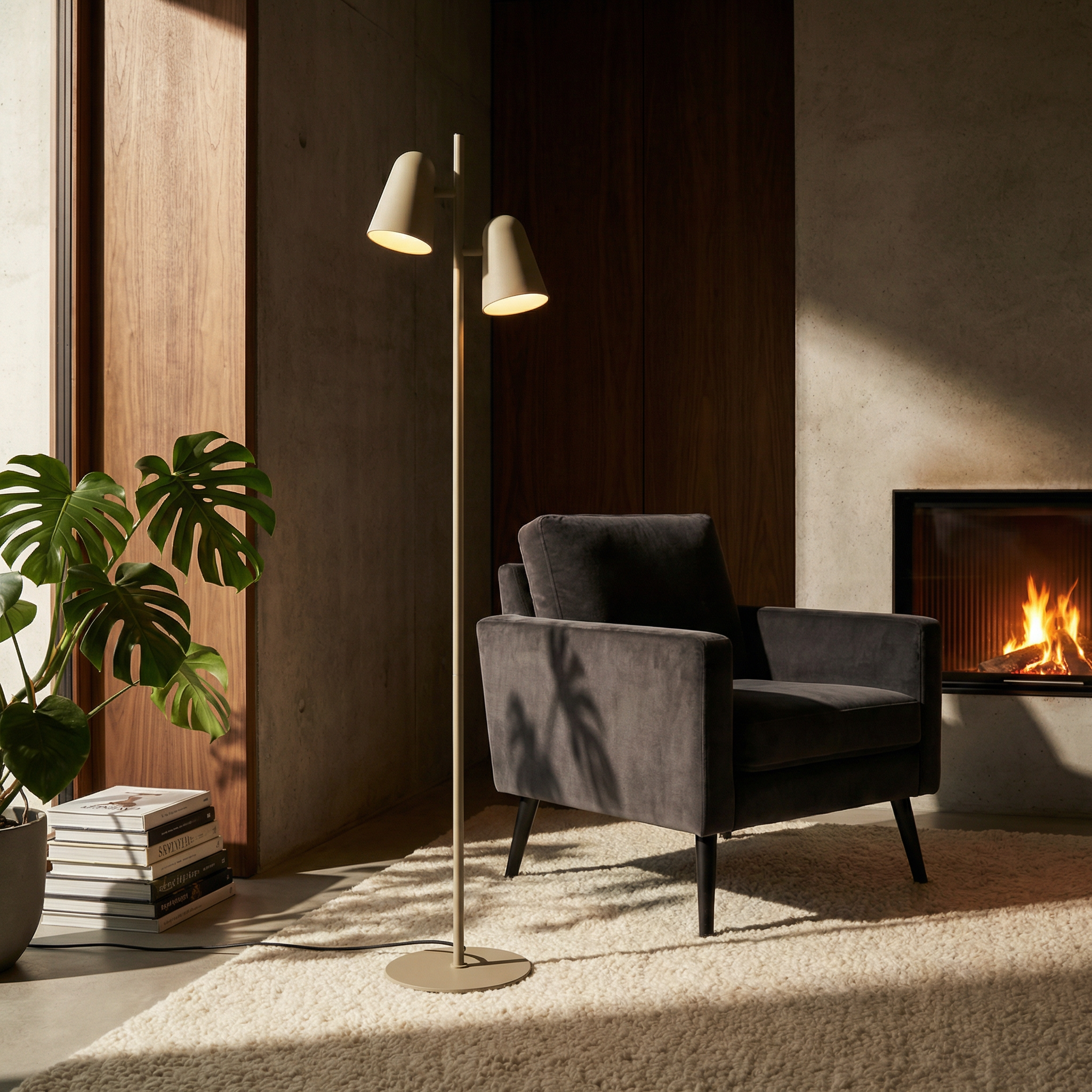Beacon Arbor floor lamp with a sleek metal stand and a soft fabric shade, ideal for modern living room lighting.