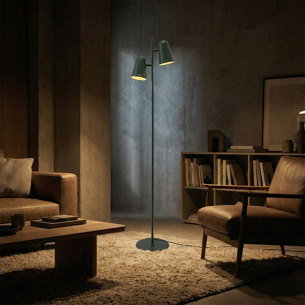 BEACON Arbor floor lamp with a sleek design and neutral-colored shade, standing tall with a modern, stylish look.